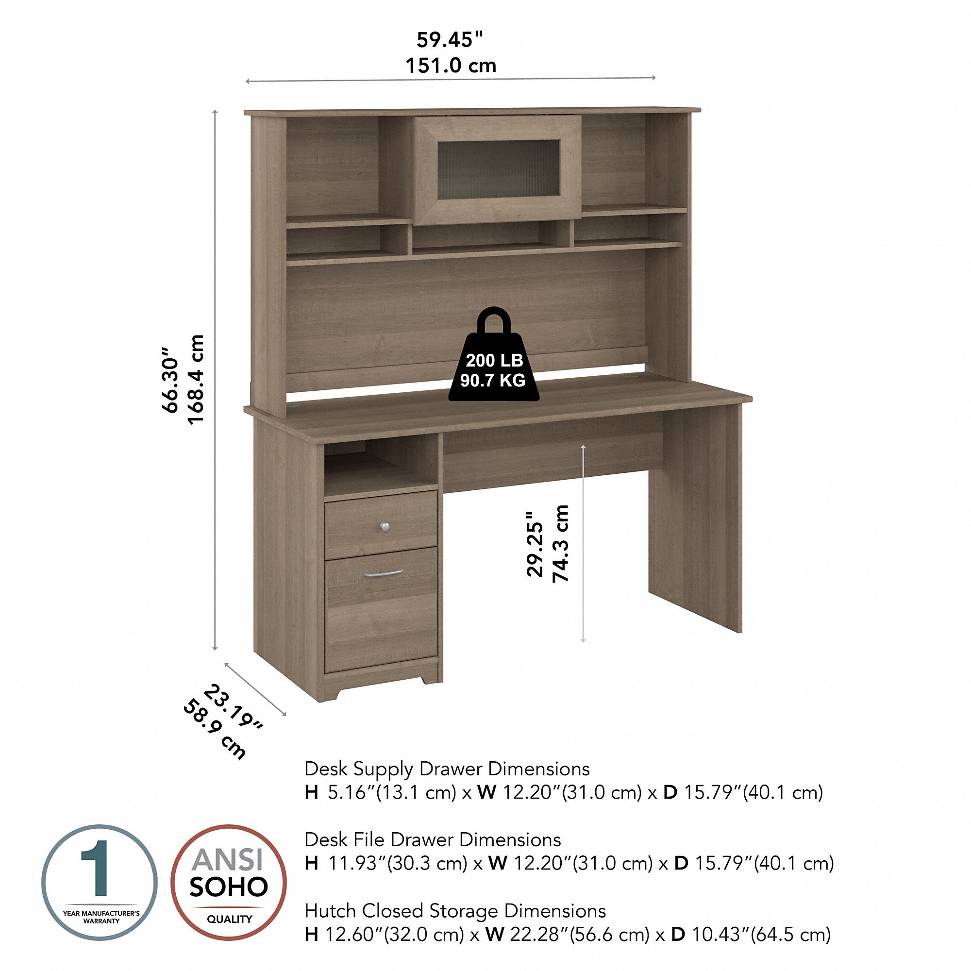 Bush Furniture Cabot 60W Computer Desk with Hutch