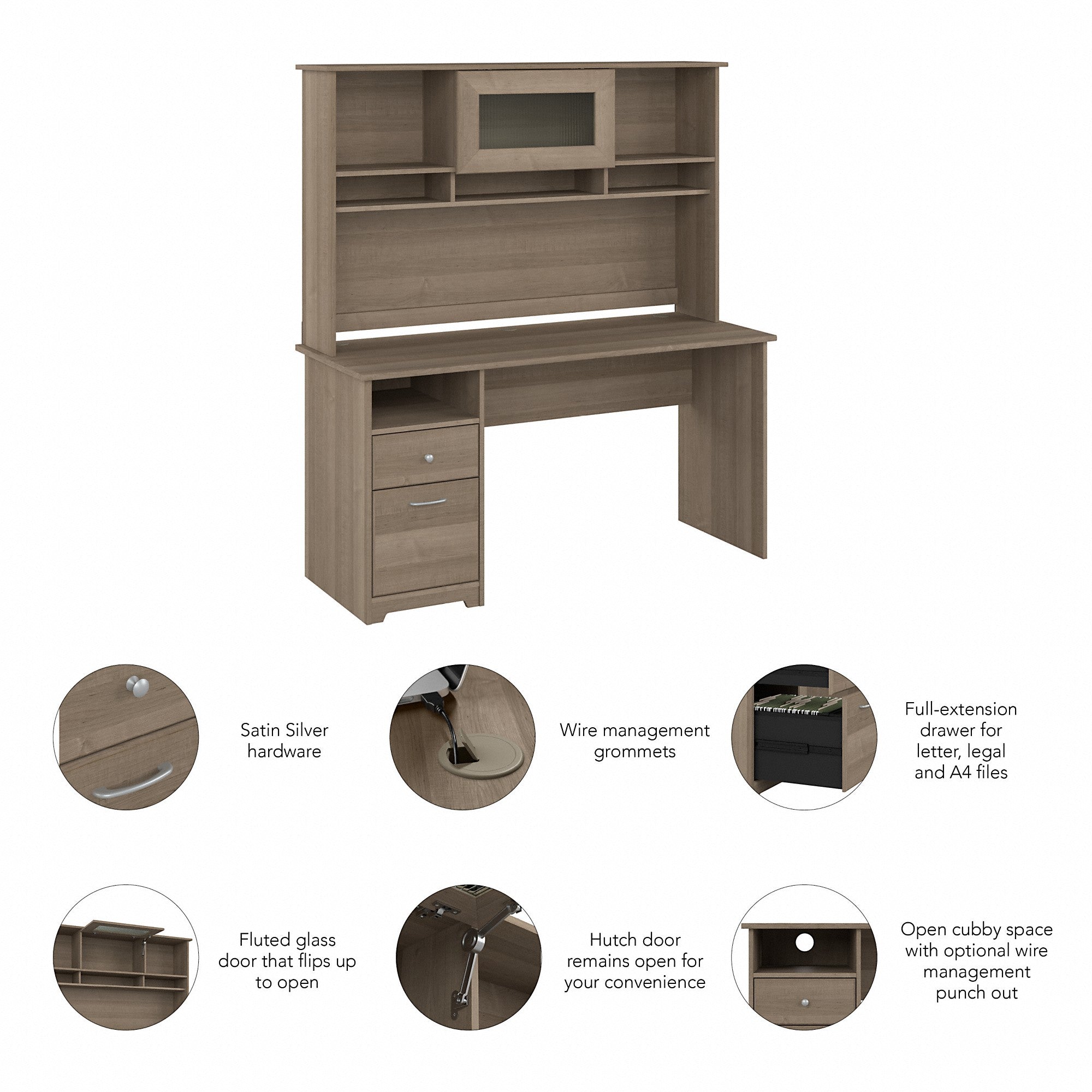 Bush Furniture Cabot 60W Computer Desk with Hutch