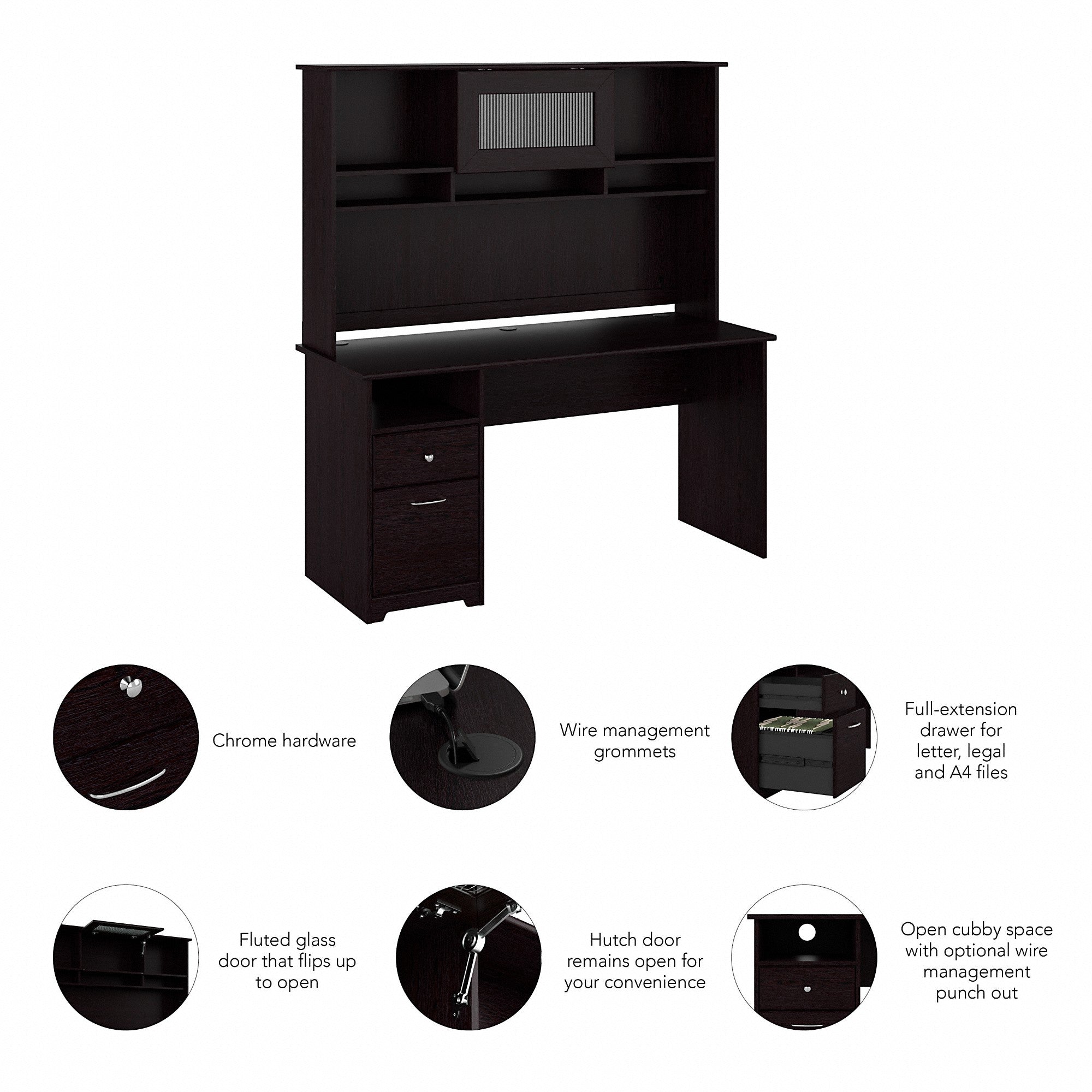 Bush Furniture Cabot 60W Computer Desk with Hutch and Drawers