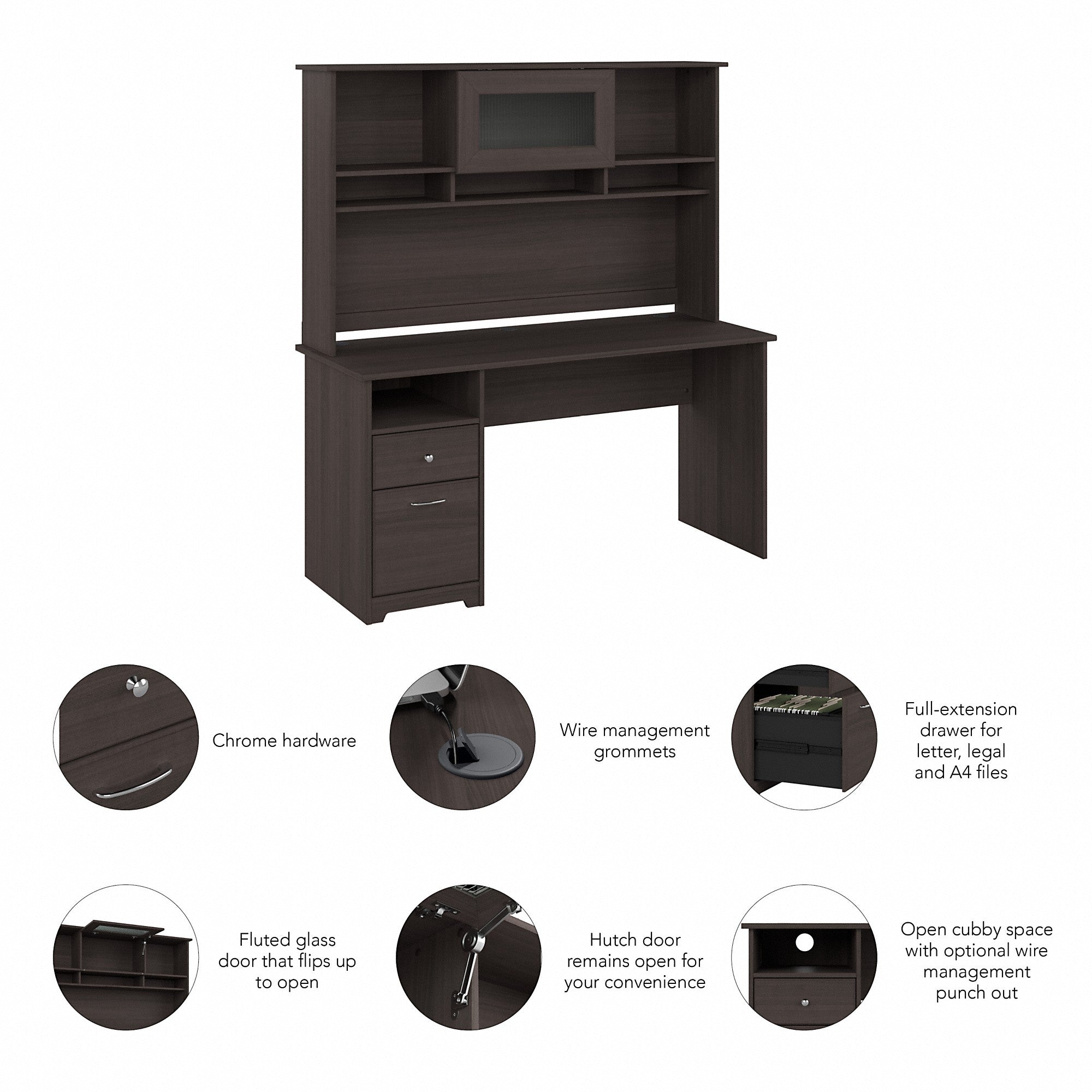 Bush Furniture Cabot 60W Computer Desk with Hutch