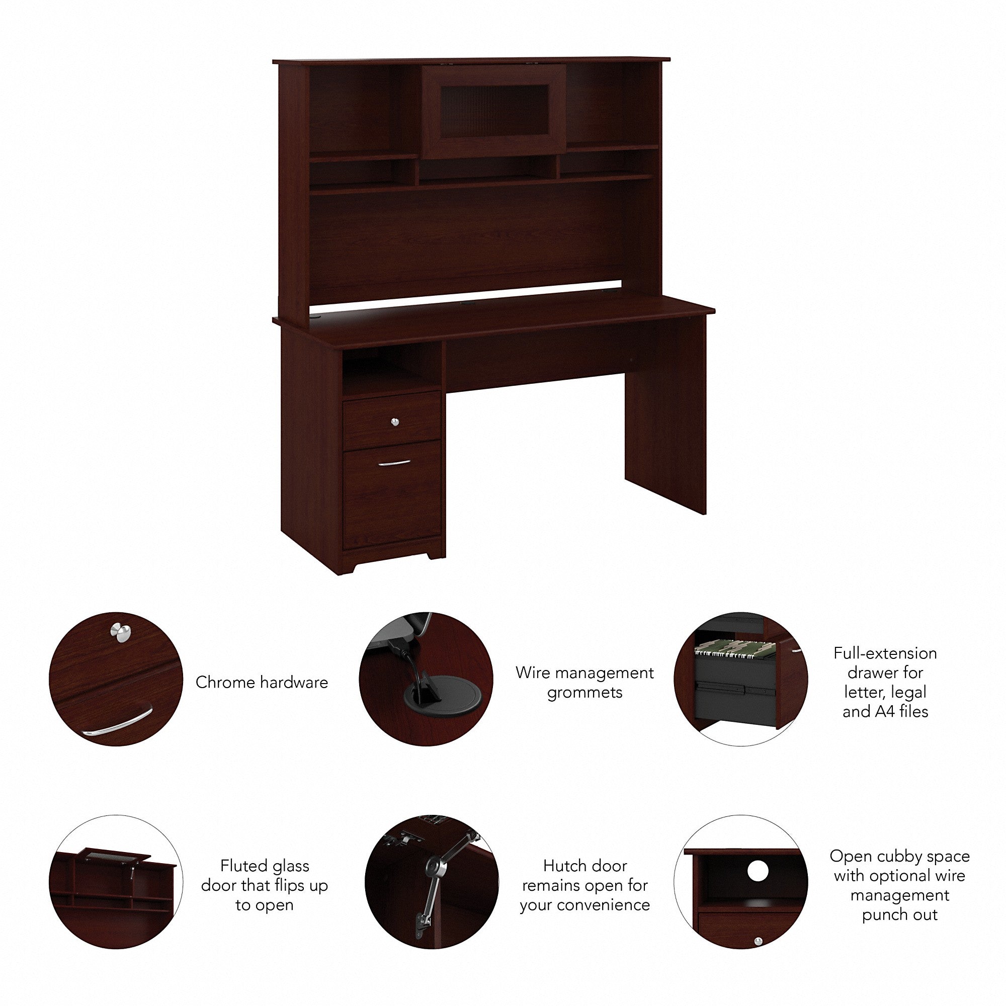 Bush Furniture Cabot 60W Computer Desk with Hutch