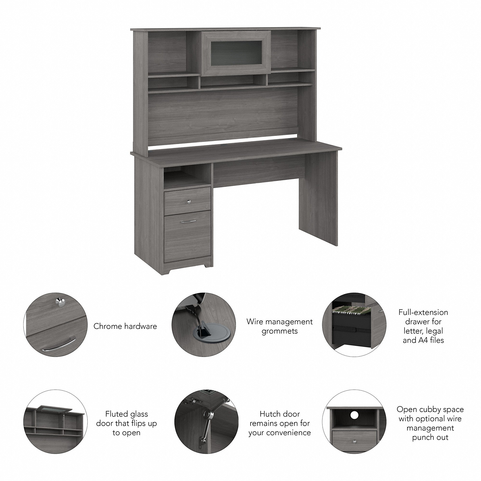 Bush Furniture Cabot 60W Computer Desk with Hutch