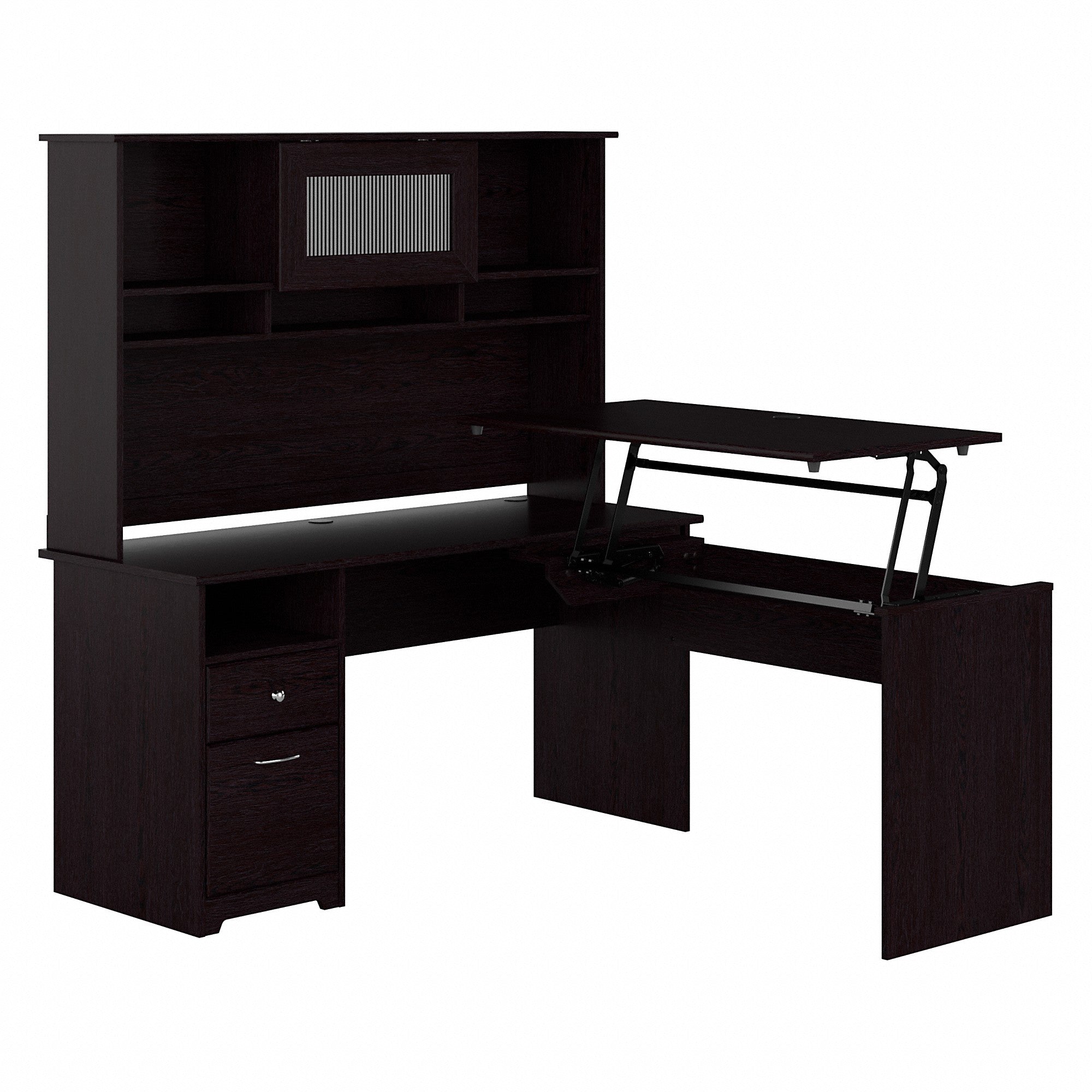 Bush Furniture Cabot 60W 3 Position L Shaped Sit to Stand Desk with Hutch