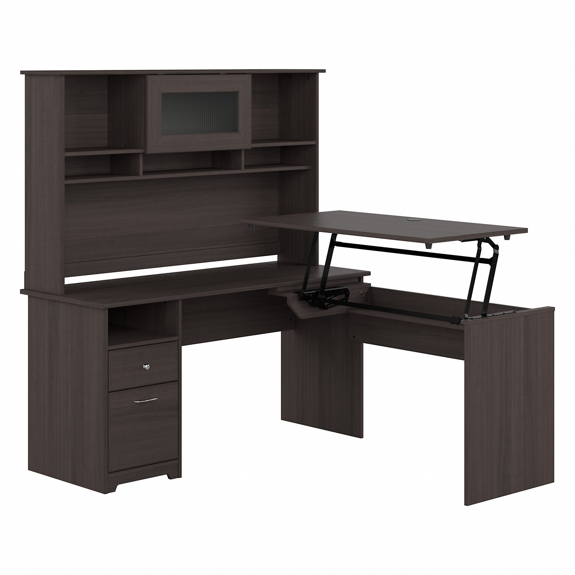 Bush Furniture Cabot 60W 3 Position Sit to Stand L Shaped Desk with Hutch