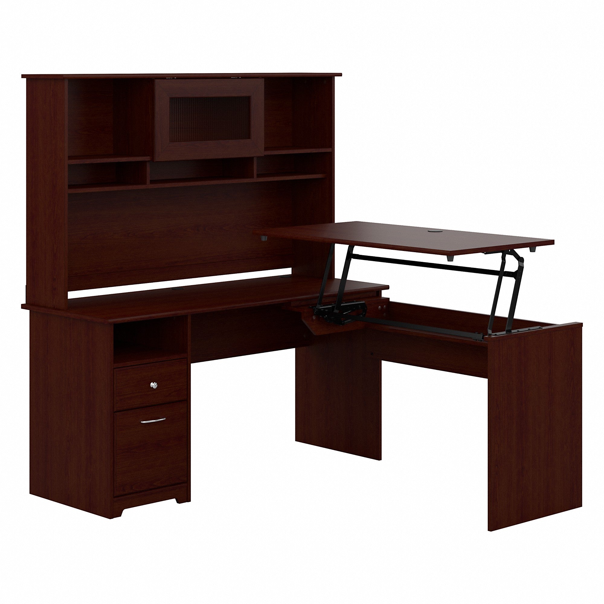 Bush Furniture Cabot 60W 3 Position Sit to Stand L Shaped Desk with Hutch