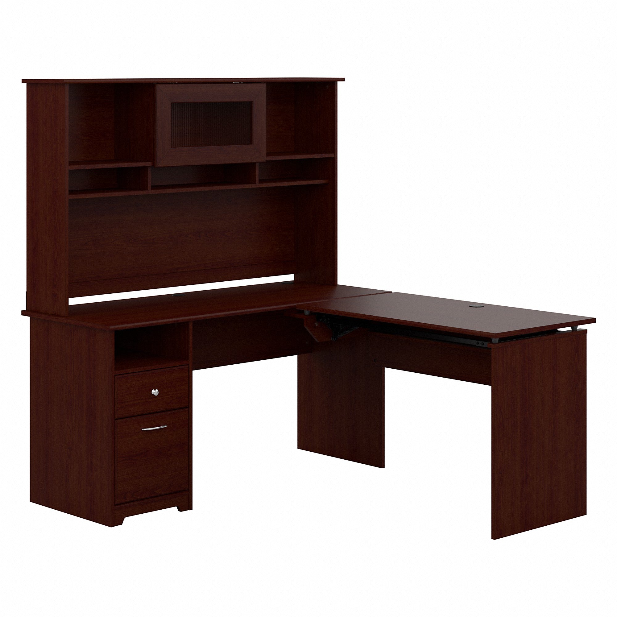 Bush Furniture Cabot 60W 3 Position Sit to Stand L Shaped Desk with Hutch