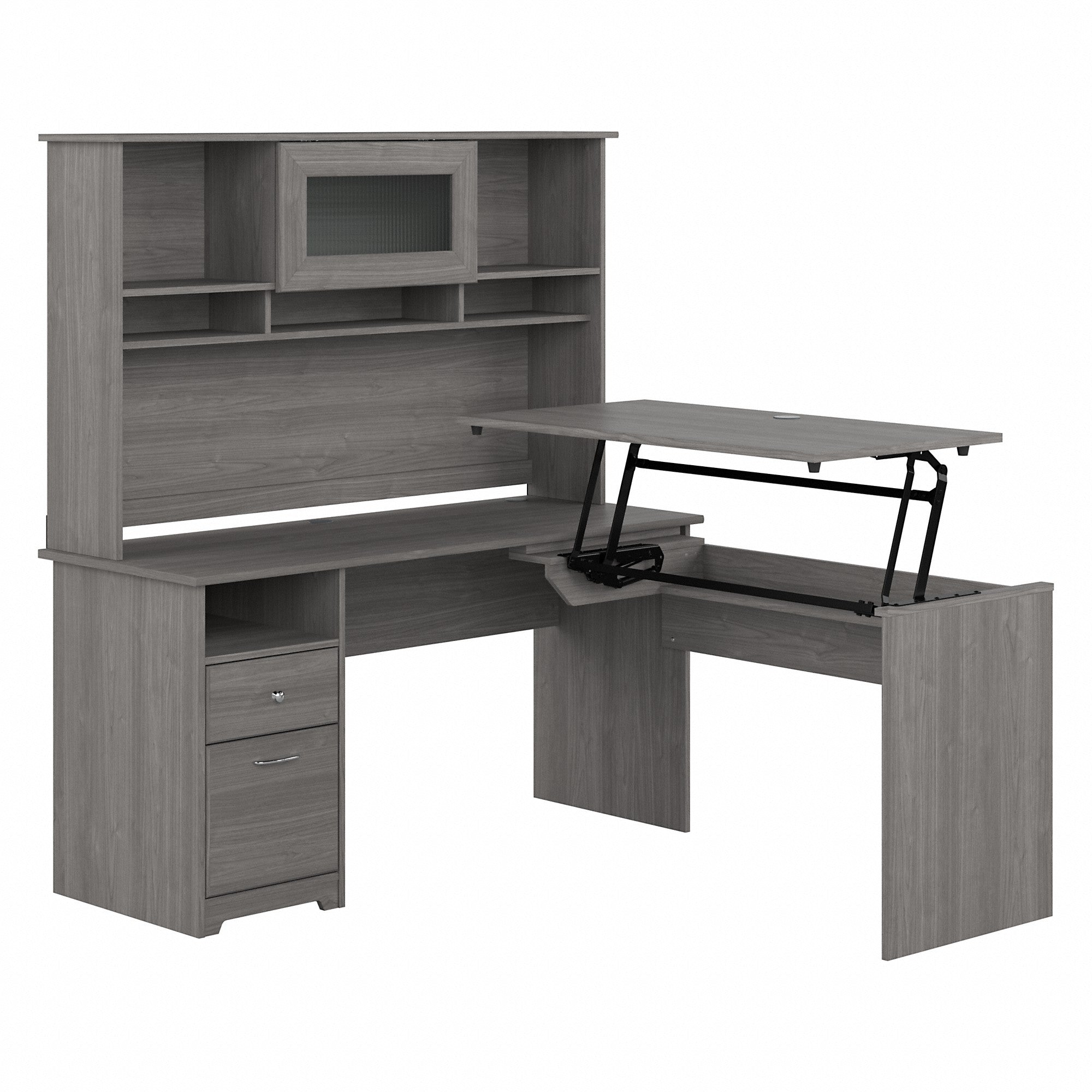 Bush Furniture Cabot 60W 3 Position Sit to Stand L Shaped Desk with Hutch