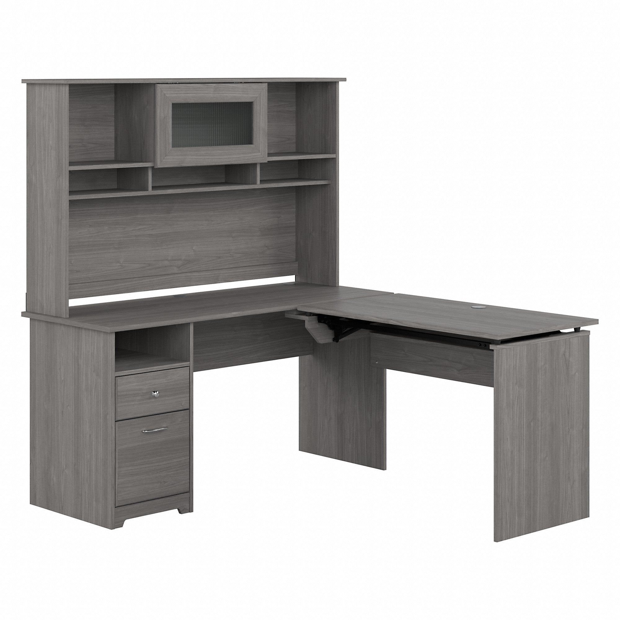 Bush Furniture Cabot 60W 3 Position Sit to Stand L Shaped Desk with Hutch