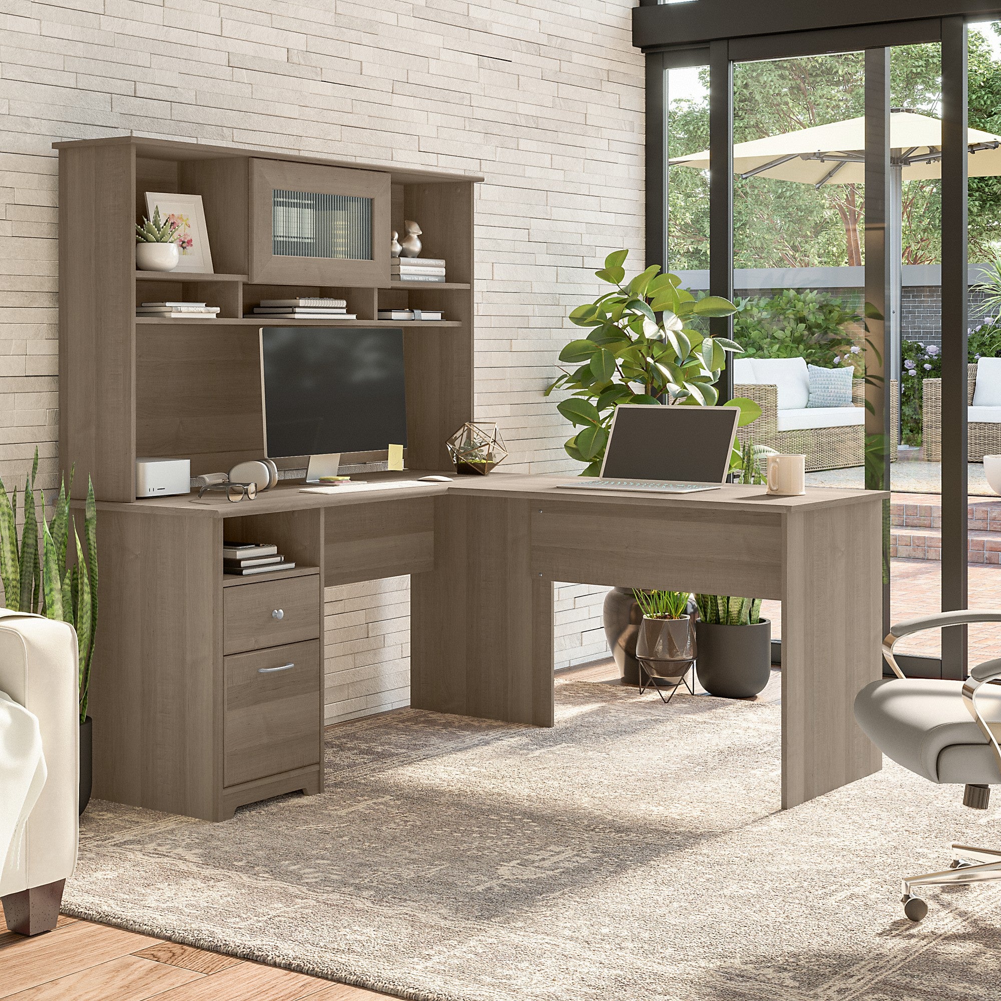 Bush Furniture Cabot 60W L Shaped Computer Desk with Hutch and Drawers