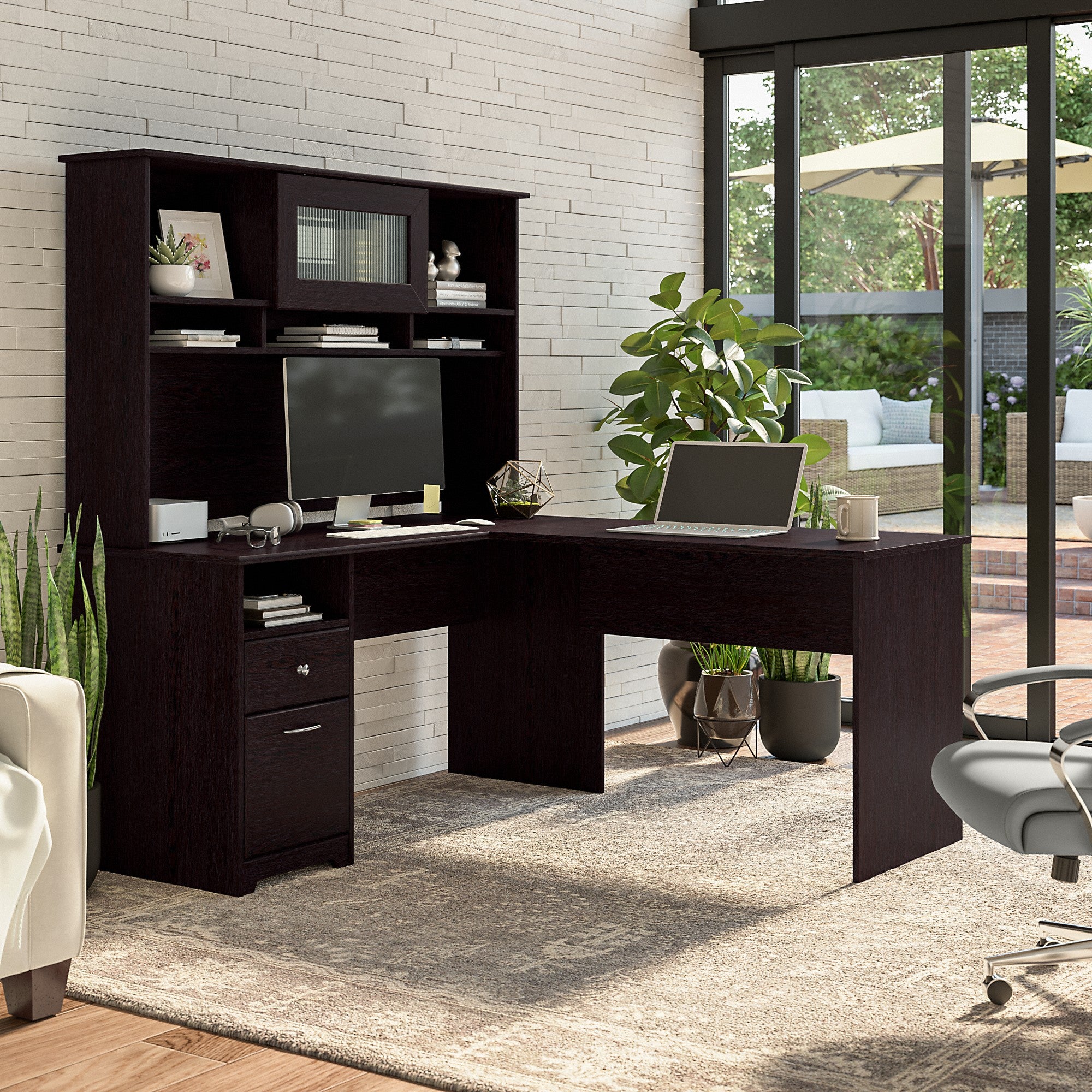 Bush Furniture Cabot 60W L Shaped Computer Desk with Hutch and Drawers