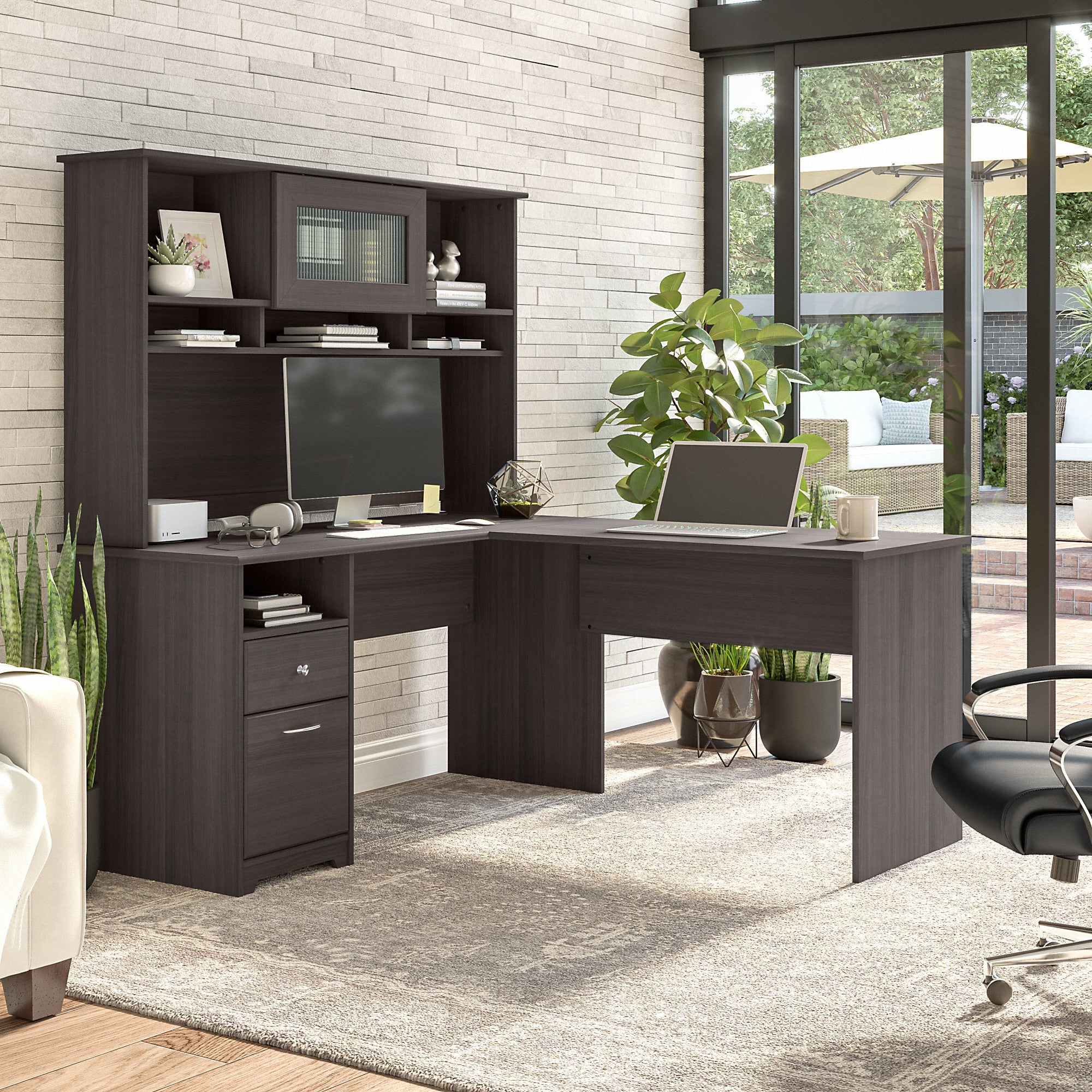 Bush Furniture Cabot 60W L Shaped Computer Desk with Hutch and Drawers