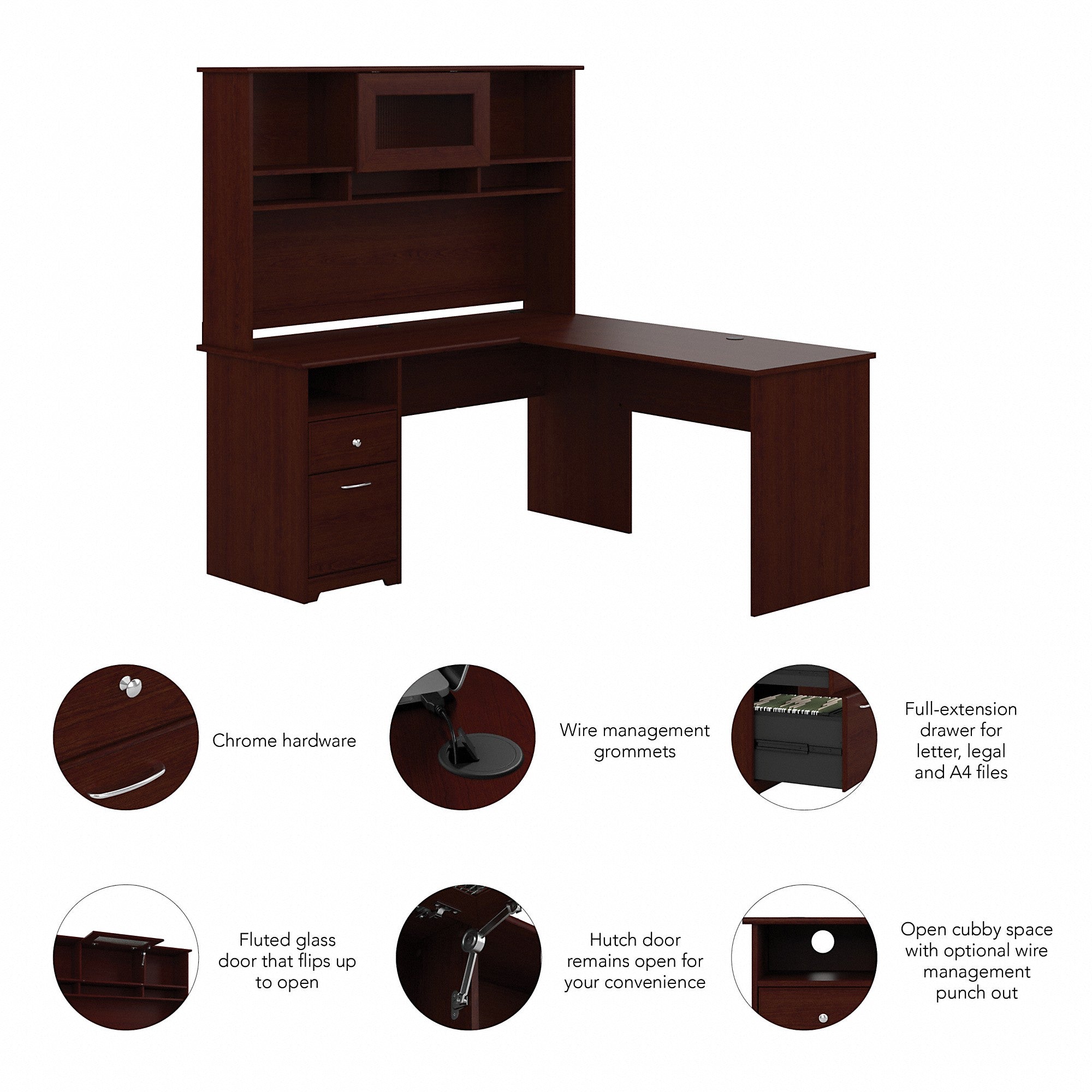 Bush Furniture Cabot 60W L Shaped Computer Desk with Hutch and Drawers