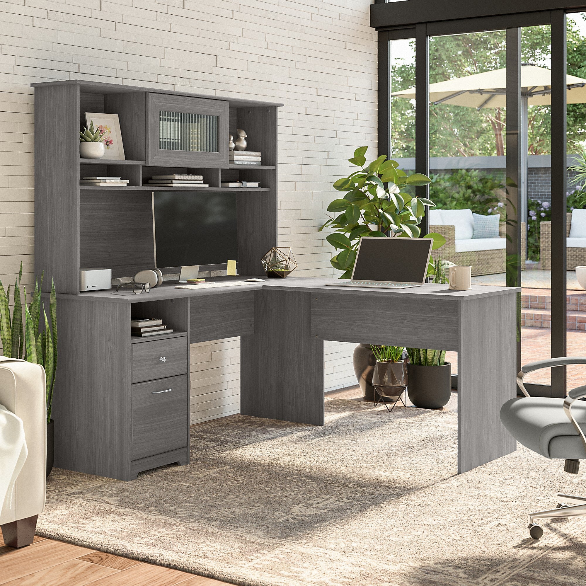 Bush Furniture Cabot 60W L Shaped Computer Desk with Hutch and Drawers