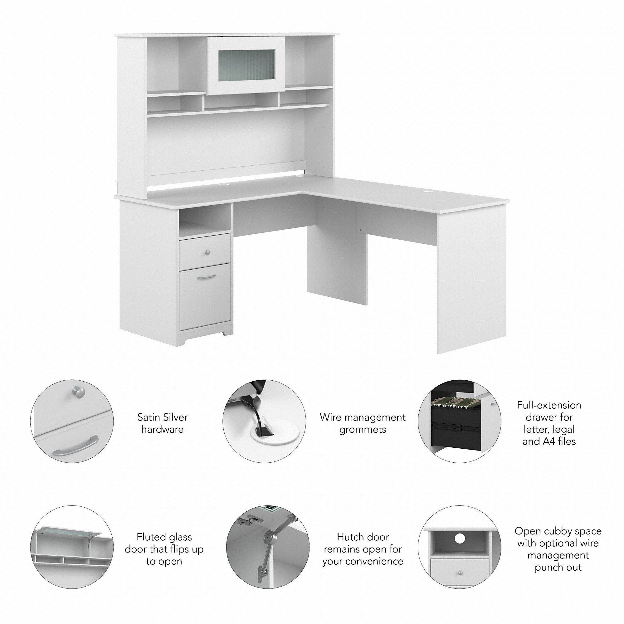 Bush Furniture Cabot 60W L Shaped Computer Desk with Hutch and Drawers