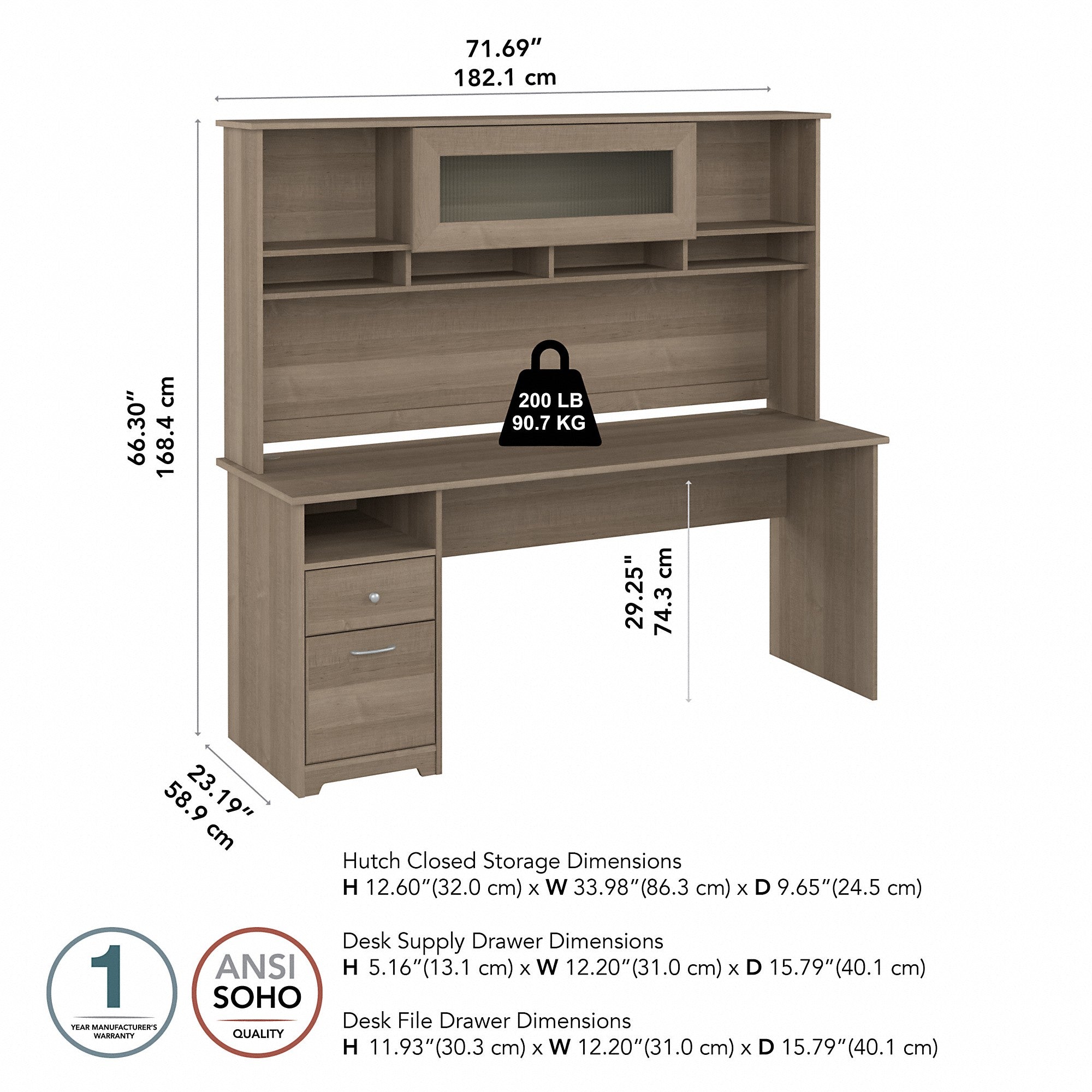 Bush Furniture Cabot 72W Computer Desk with Hutch