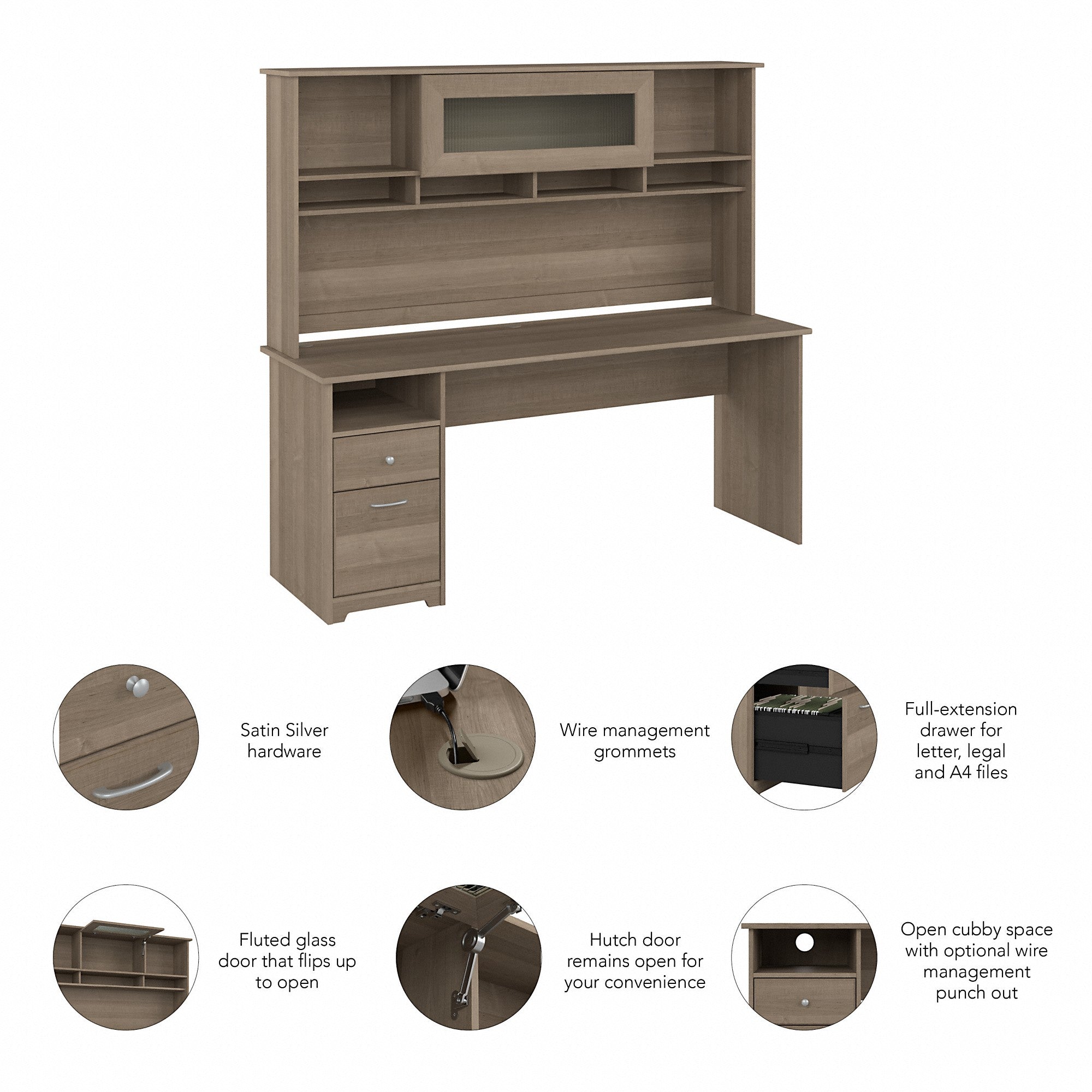 Bush Furniture Cabot 72W Computer Desk with Hutch