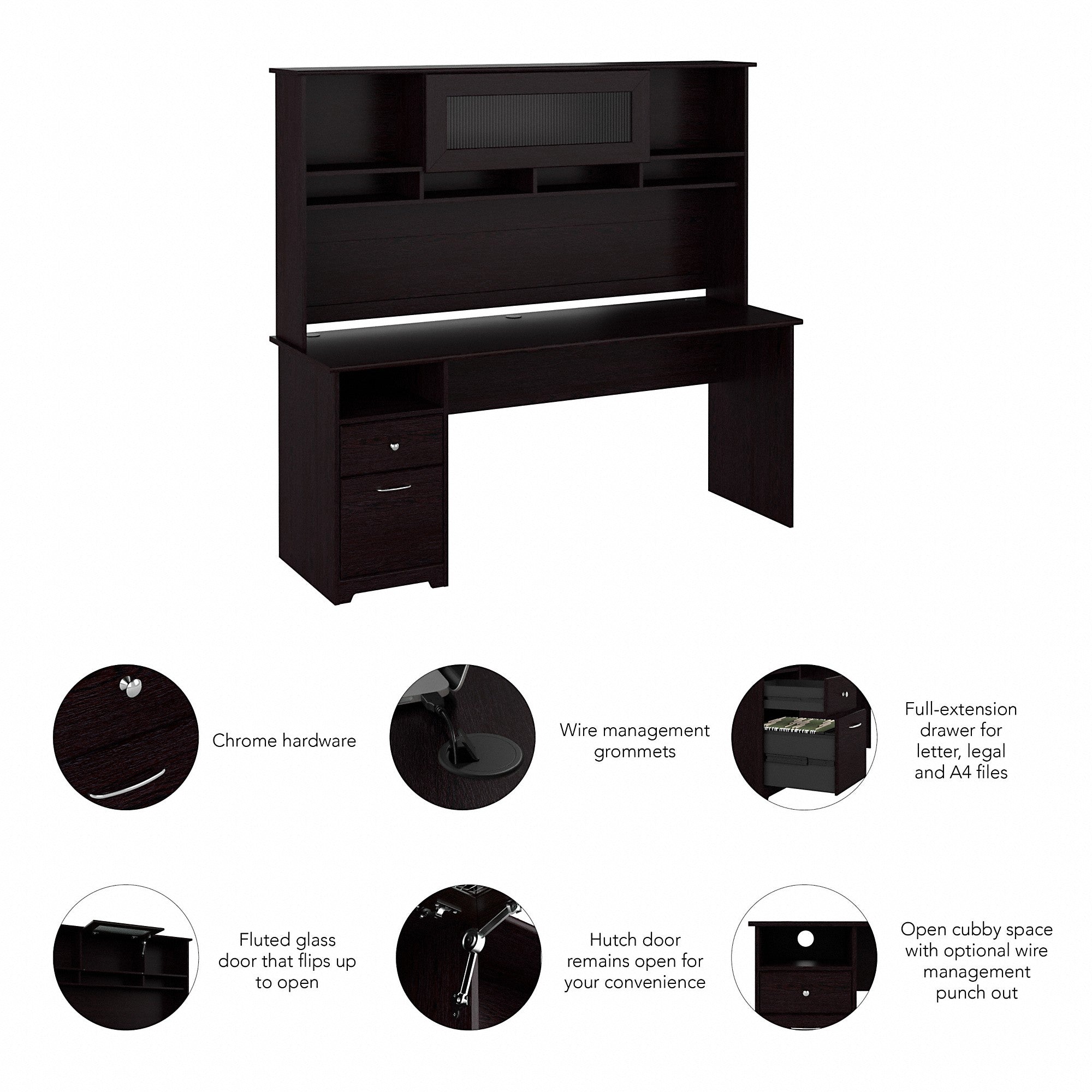 Bush Furniture Cabot 72W Computer Desk with Hutch and Drawers