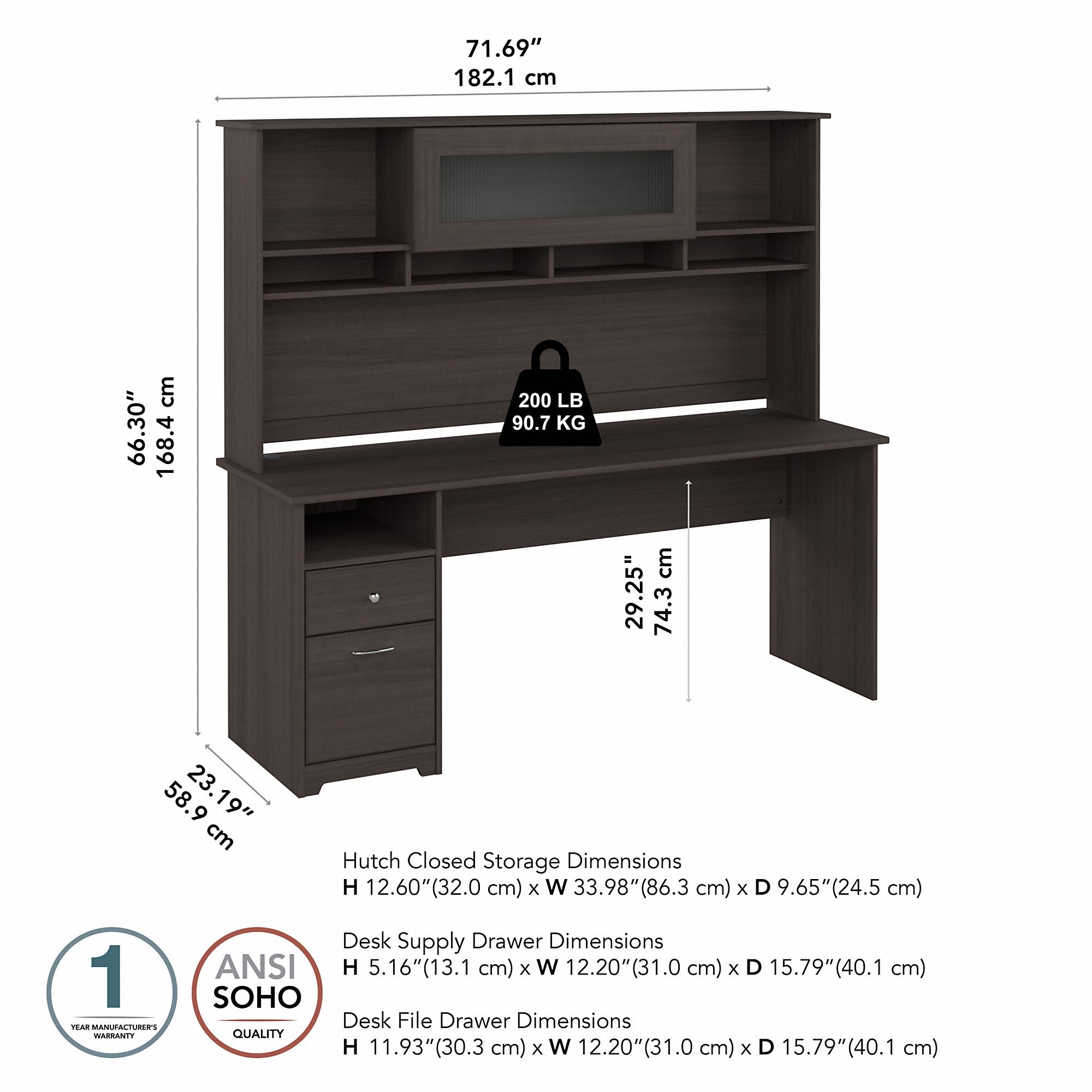 Bush Furniture Cabot 72W Computer Desk with Hutch