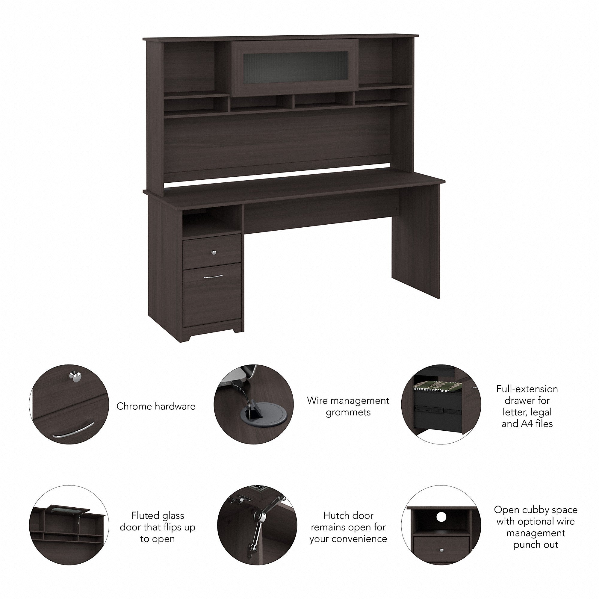 Bush Furniture Cabot 72W Computer Desk with Hutch