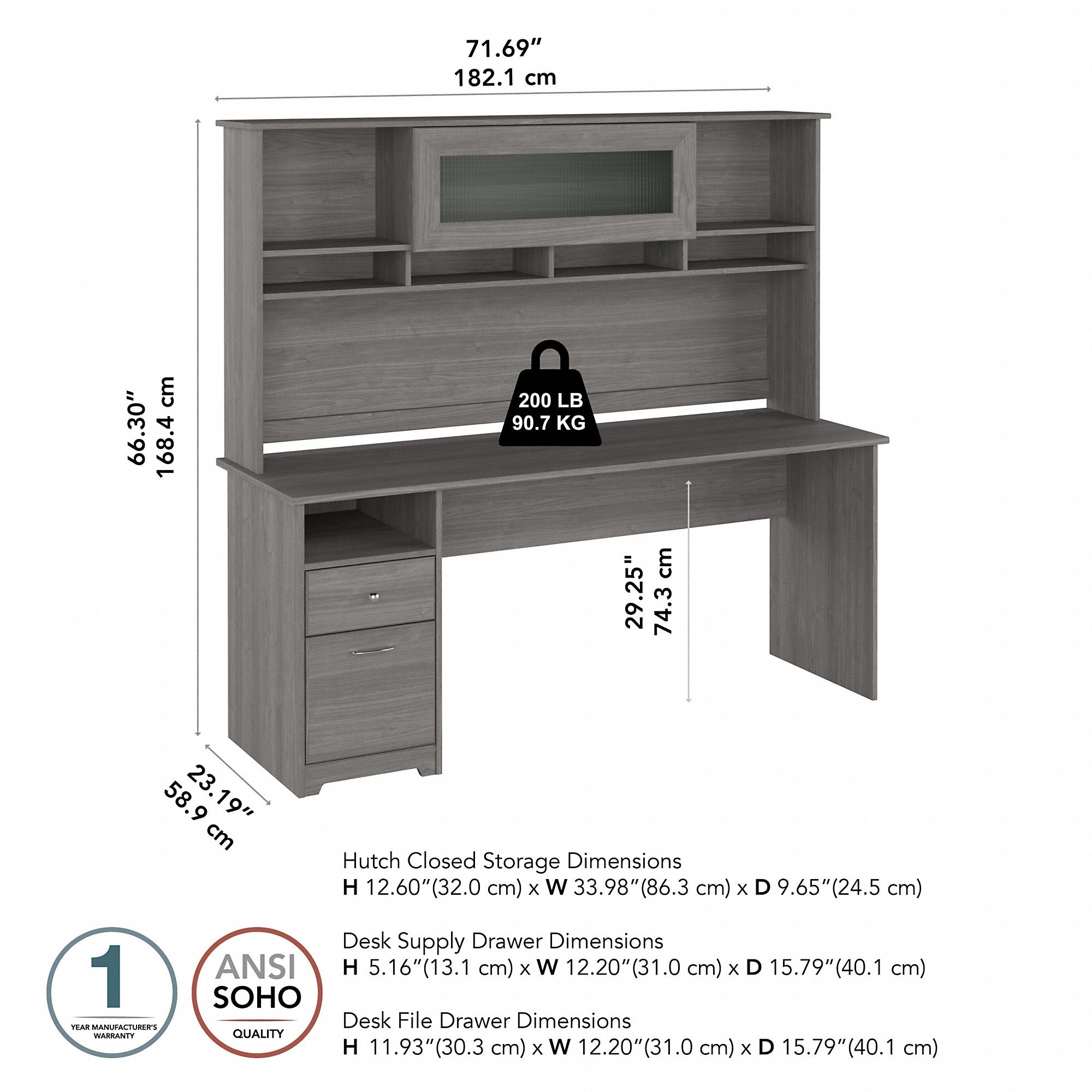 Bush Furniture Cabot 72W Computer Desk with Hutch