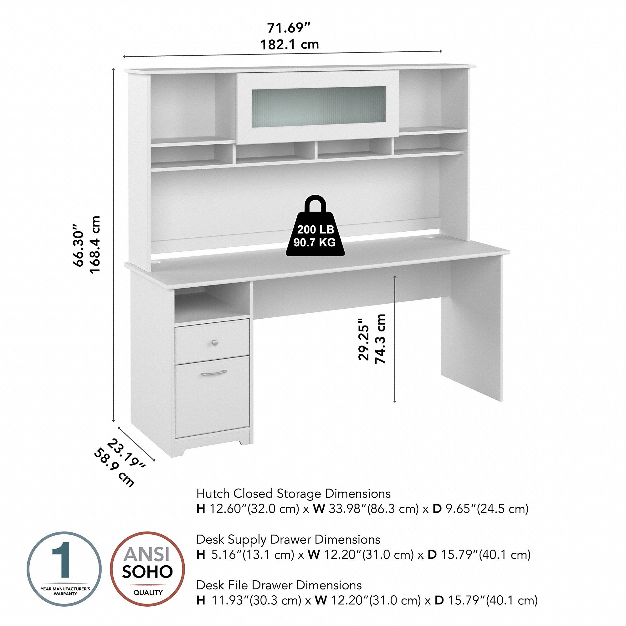 Bush Furniture Cabot 72W Computer Desk with Hutch