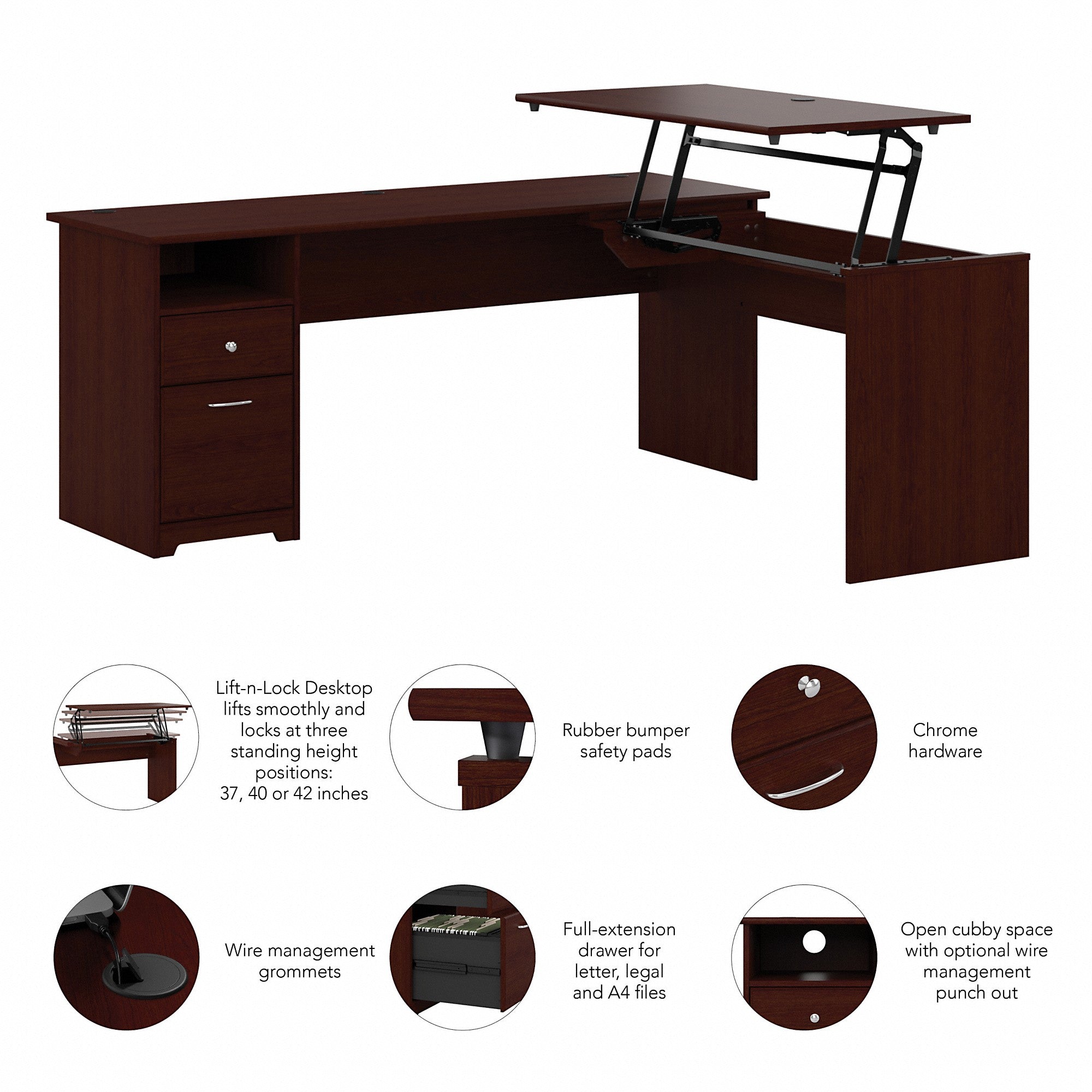 Bush Furniture Cabot 72W 3 Position Sit to Stand L Shaped Desk