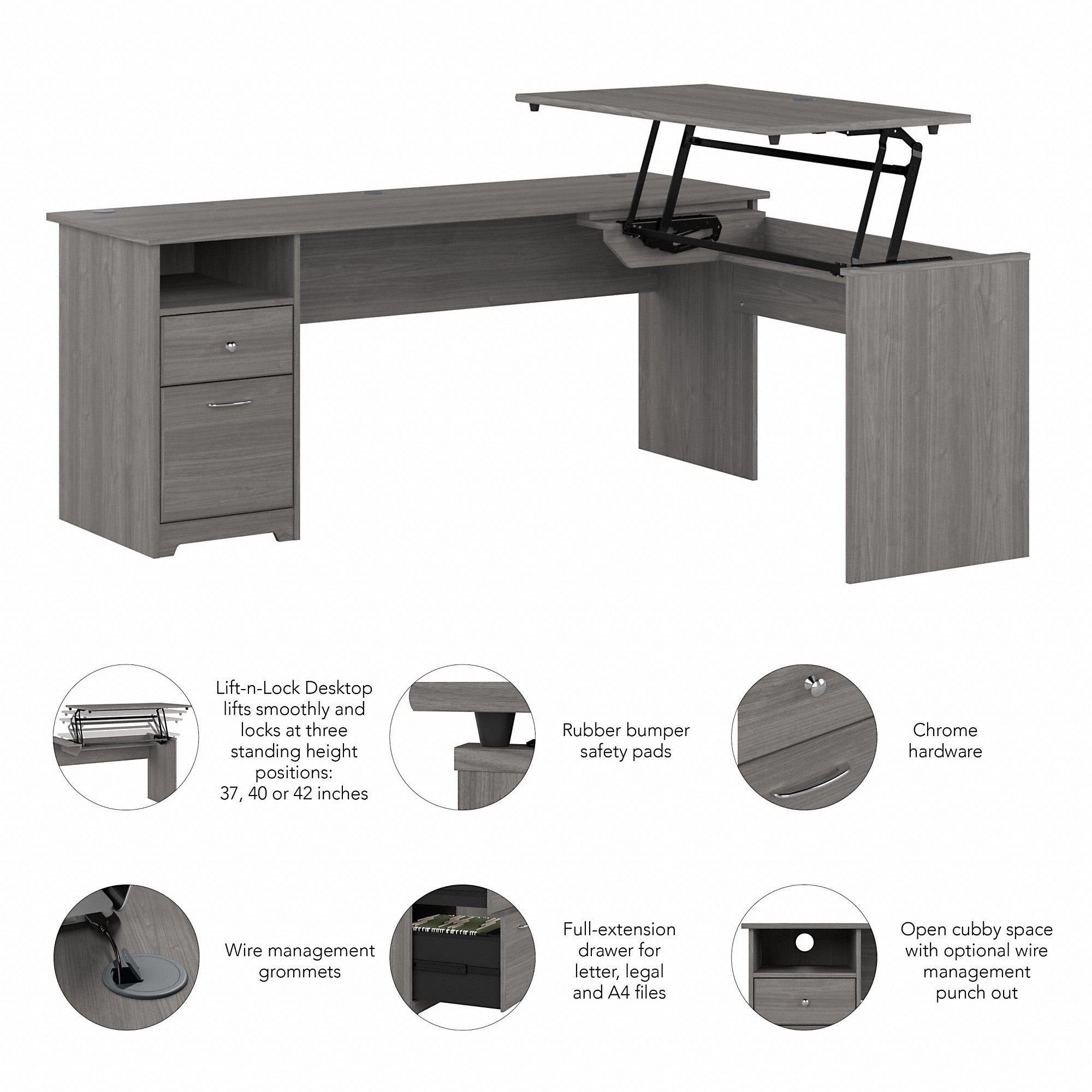 Bush Furniture Cabot 72W 3 Position Sit to Stand L Shaped Desk