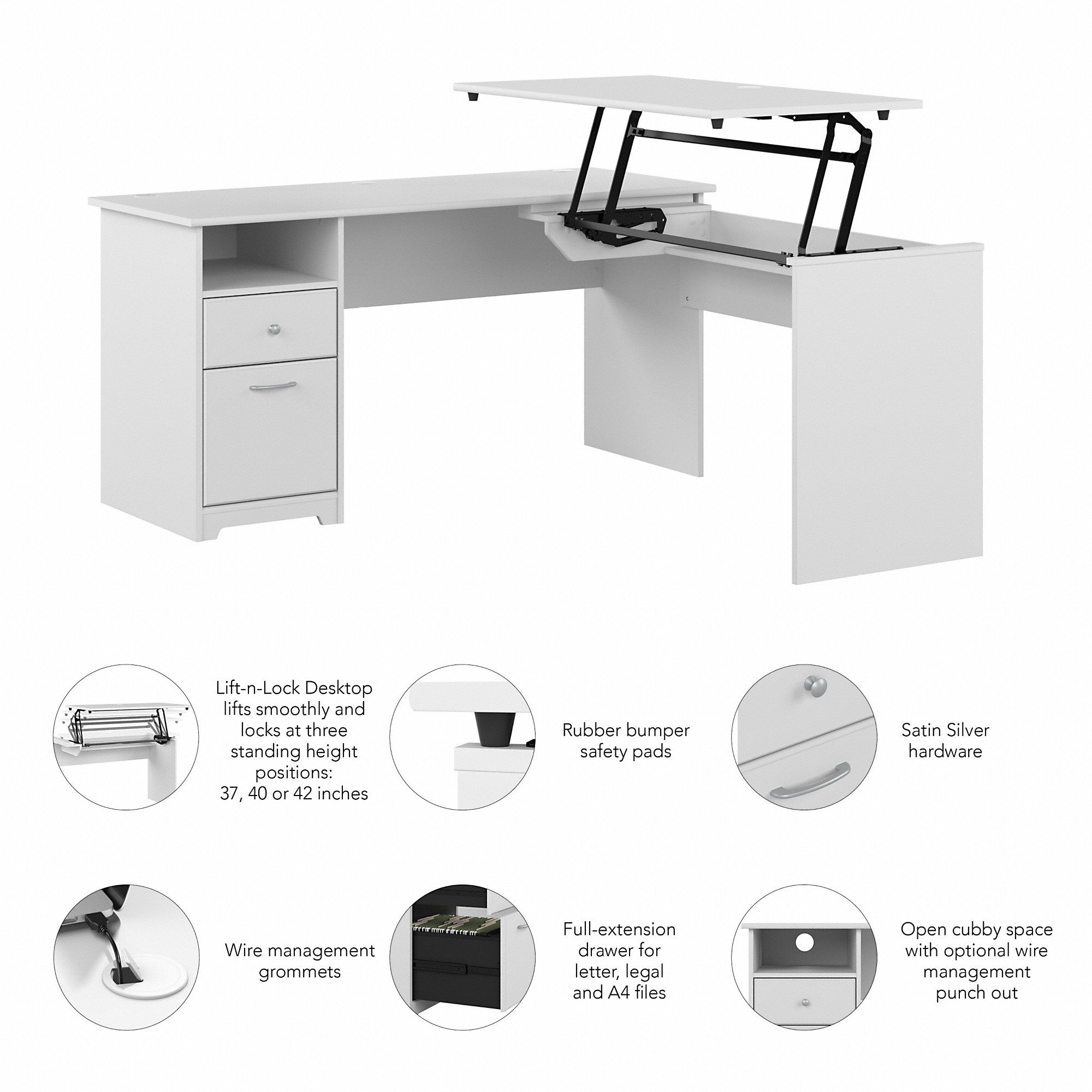 Bush Furniture Cabot 72W 3 Position Sit to Stand L Shaped Desk