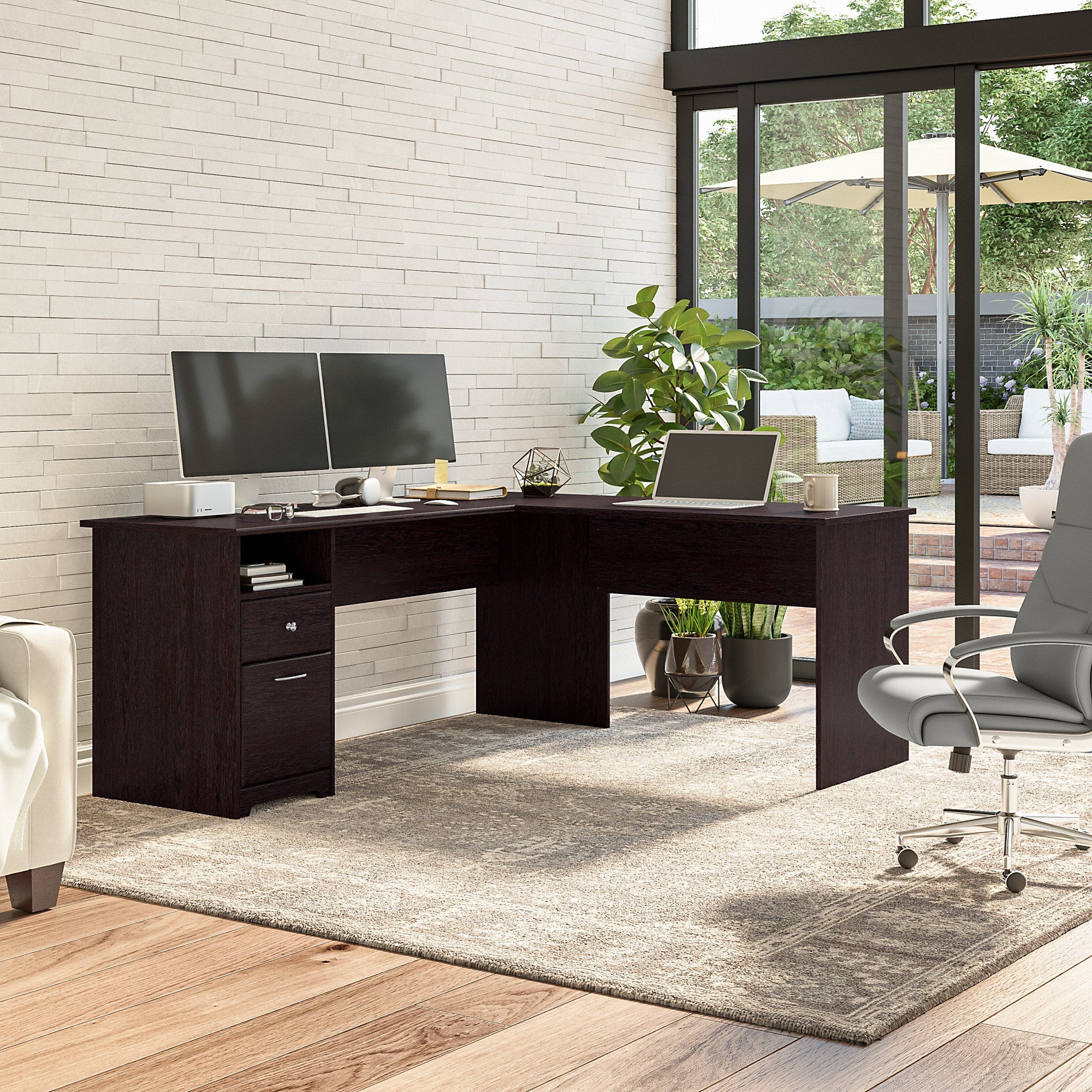 Bush Furniture Cabot 72W L Shaped Computer Desk with Drawers