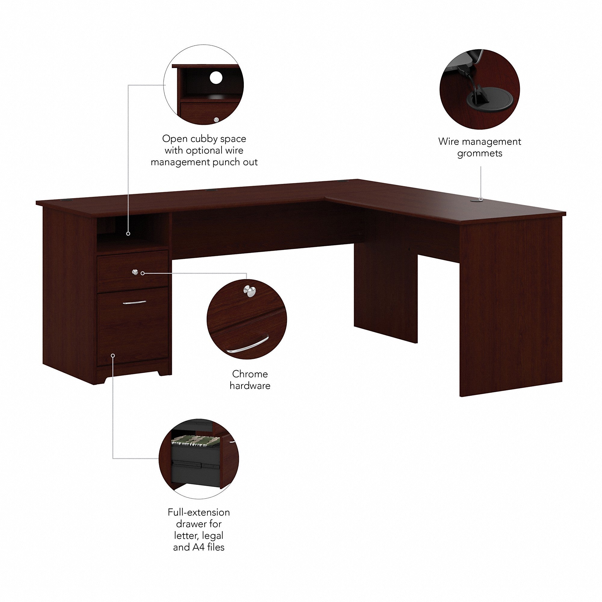 Bush Furniture Cabot 72W L Shaped Computer Desk with Drawers