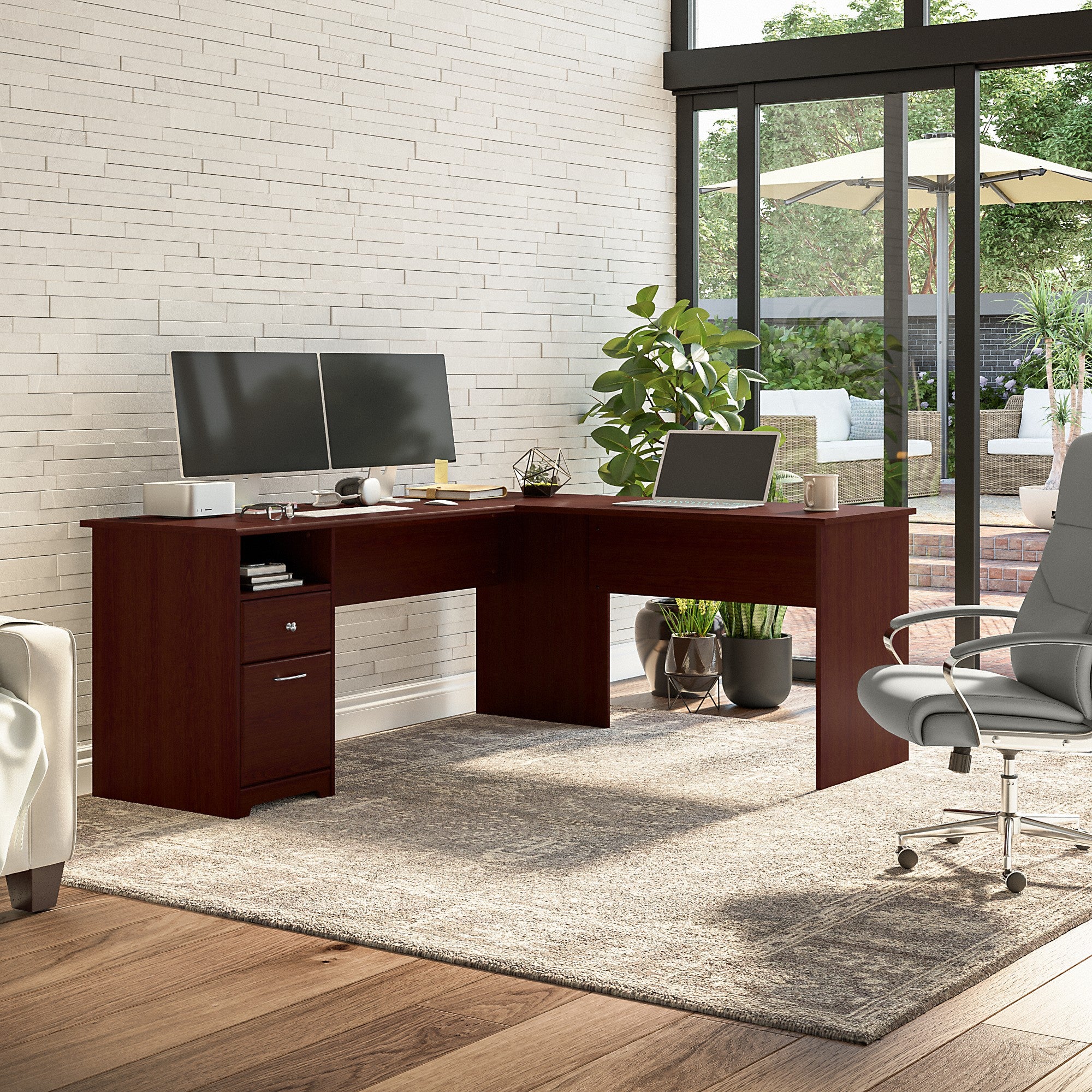 Bush Furniture Cabot 72W L Shaped Computer Desk with Drawers