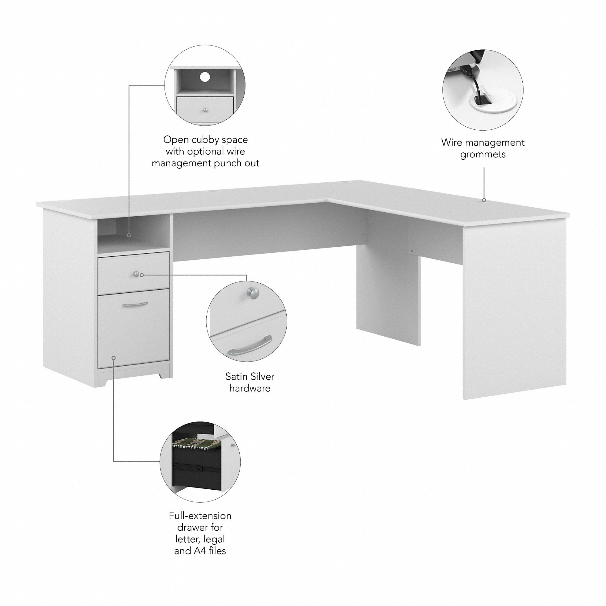 Bush Furniture Cabot 72W L Shaped Computer Desk with Drawers