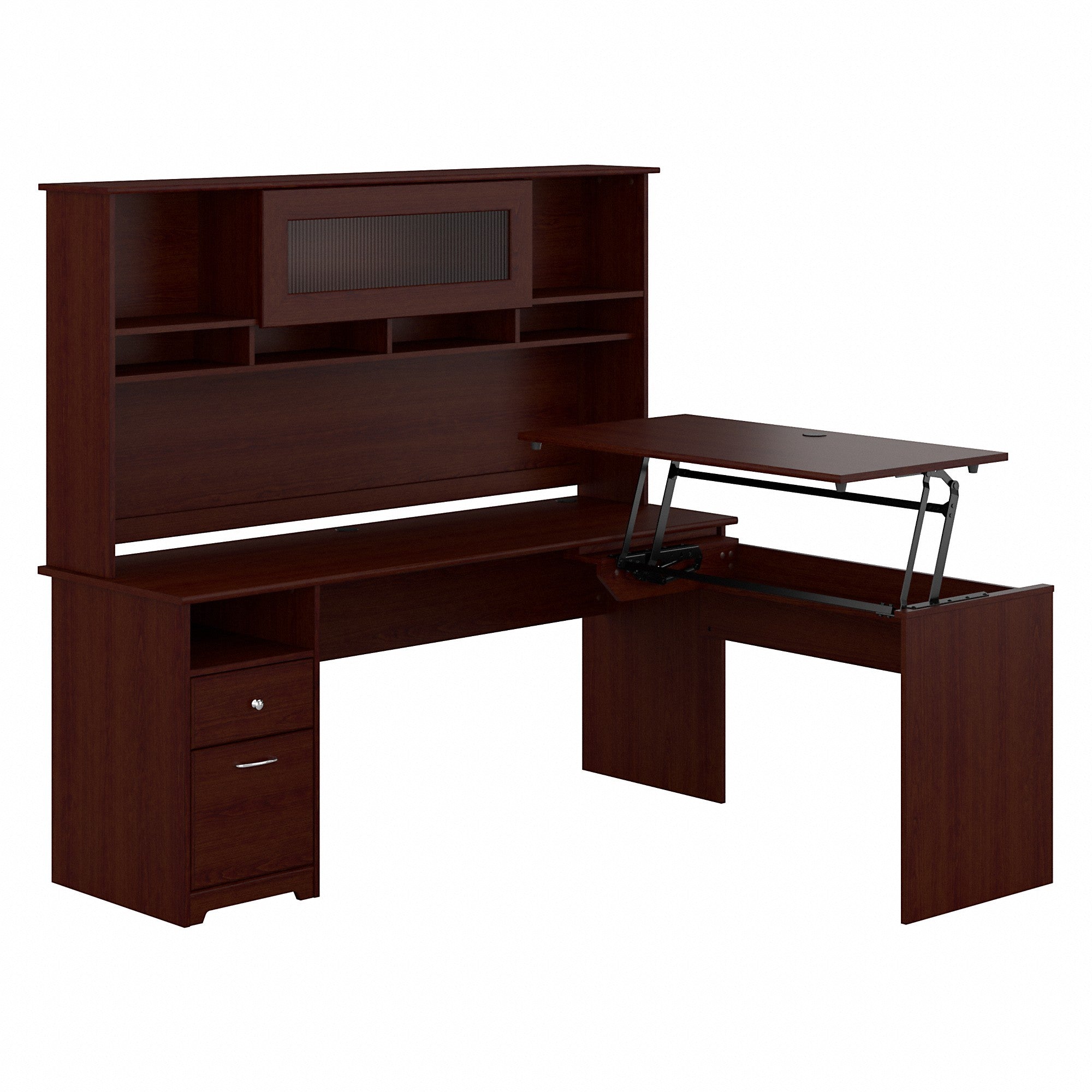 Bush Furniture Cabot 72W 3 Position Sit to Stand L Shaped Desk with Hutch