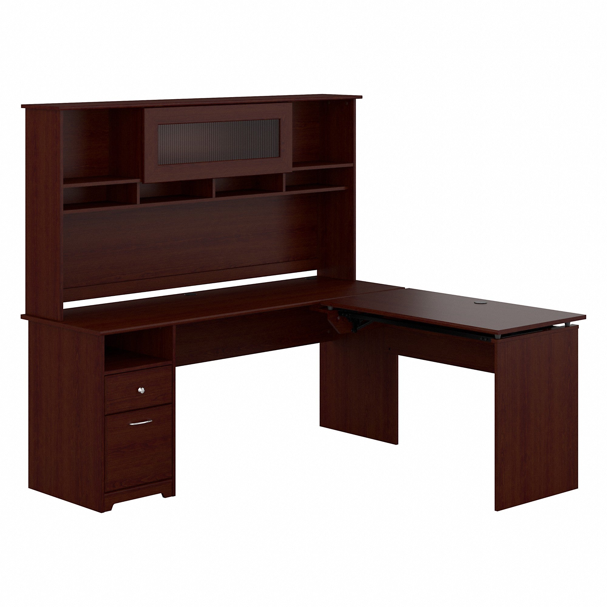 Bush Furniture Cabot 72W 3 Position Sit to Stand L Shaped Desk with Hutch