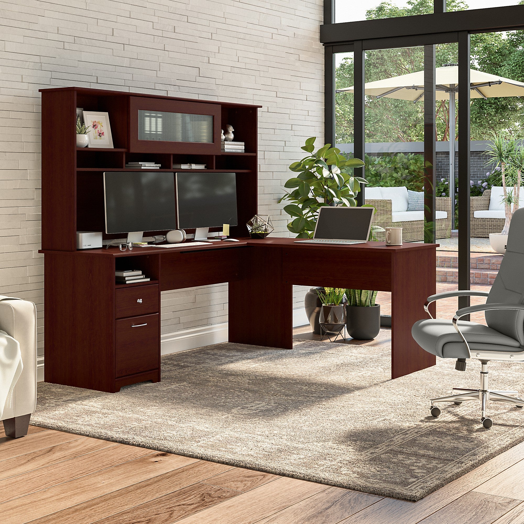 Bush Furniture Cabot 72W L Shaped Computer Desk with Hutch and Drawers