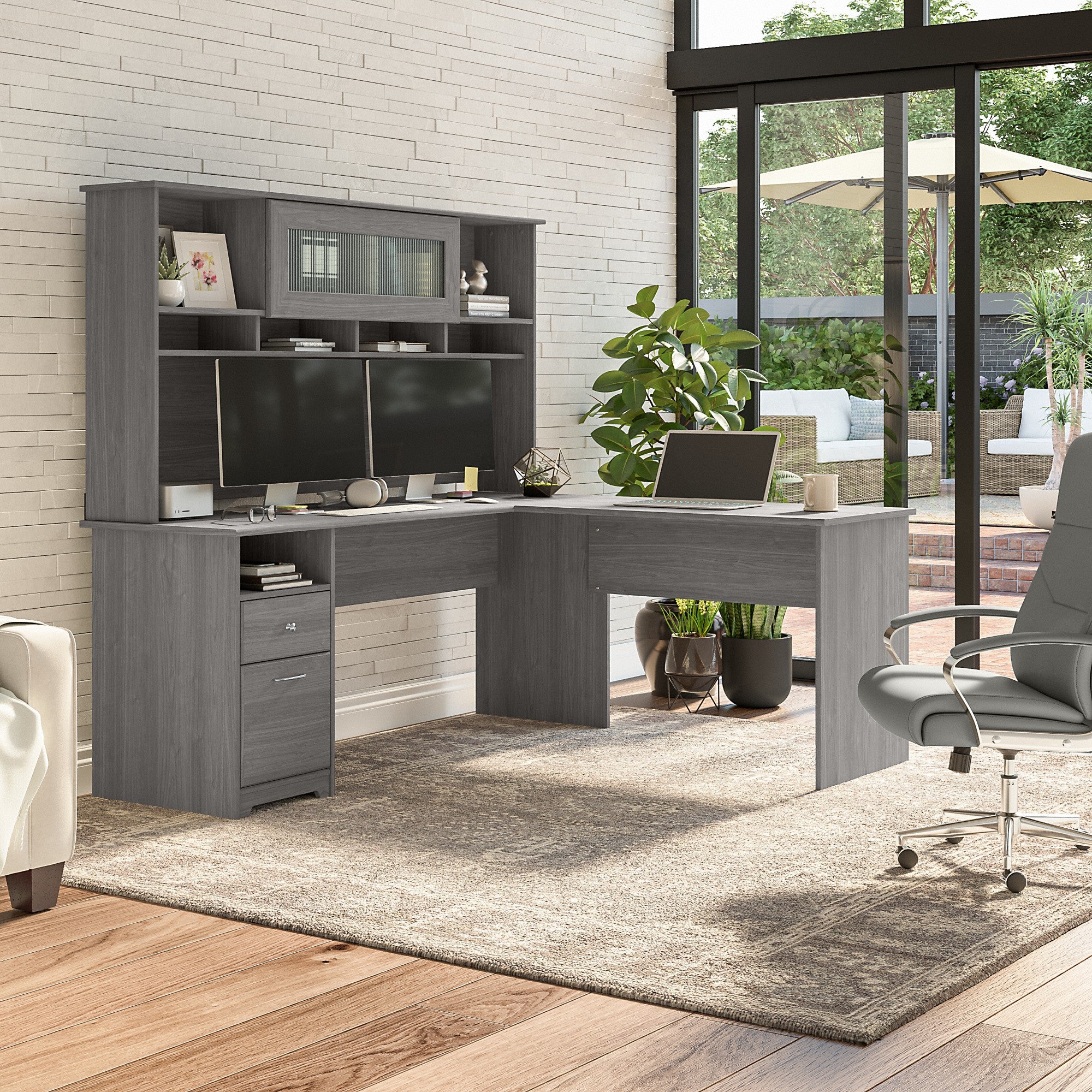 Bush Furniture Cabot 72W L Shaped Computer Desk with Hutch and Drawers