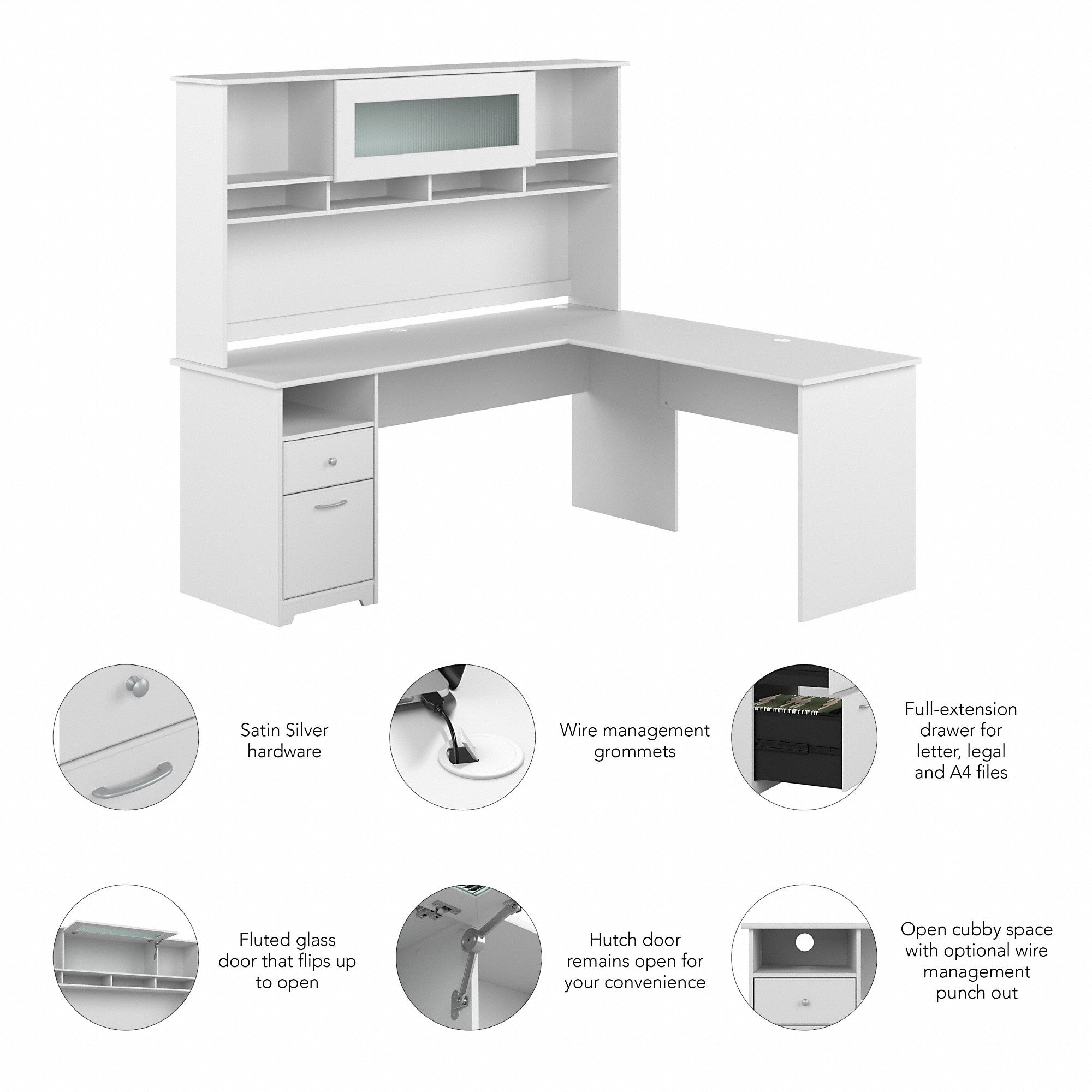 Bush Furniture Cabot 72W L Shaped Computer Desk with Hutch and Drawers