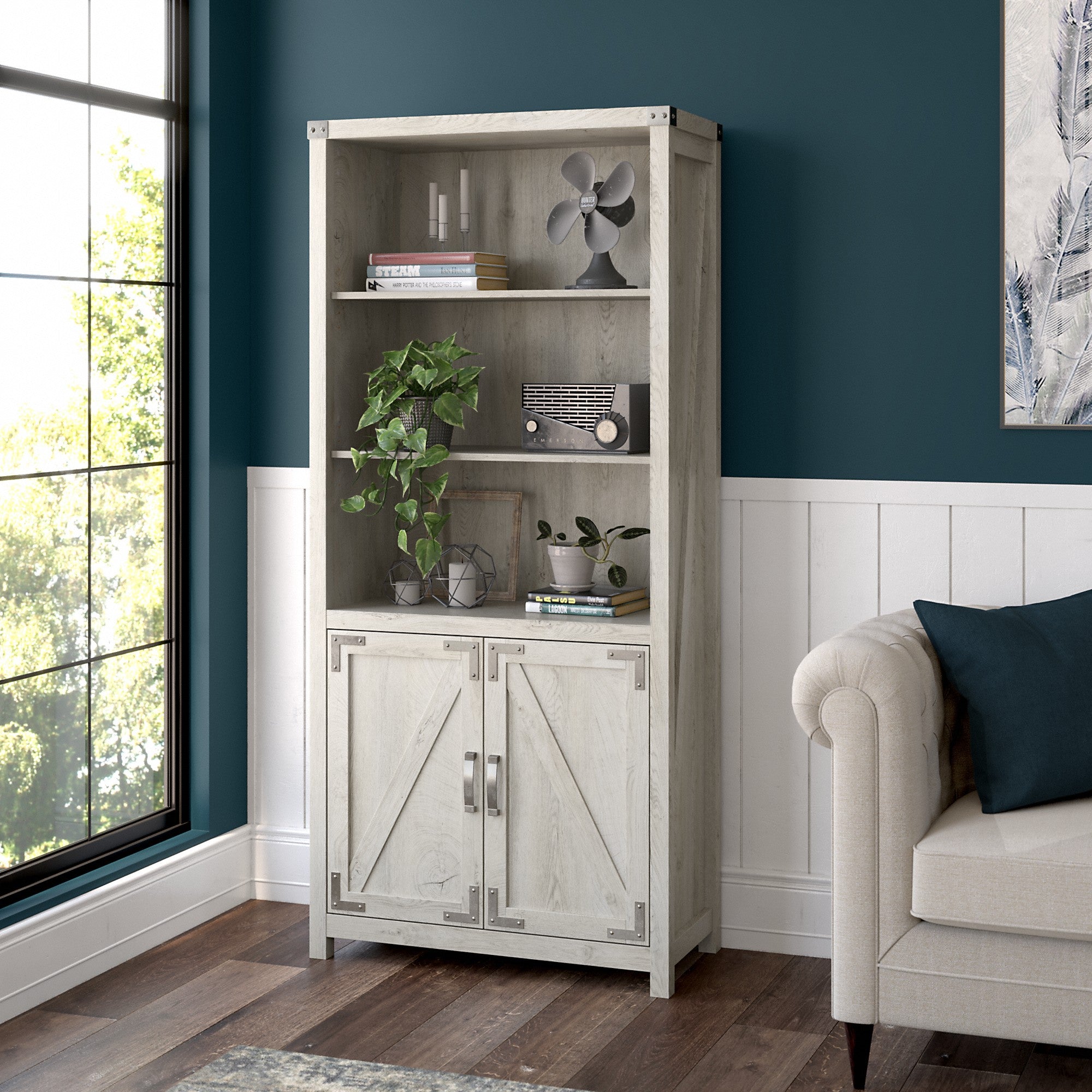 kathy ireland® Home by Bush Furniture Cottage Grove Tall 5 Shelf Bookcase with Doors