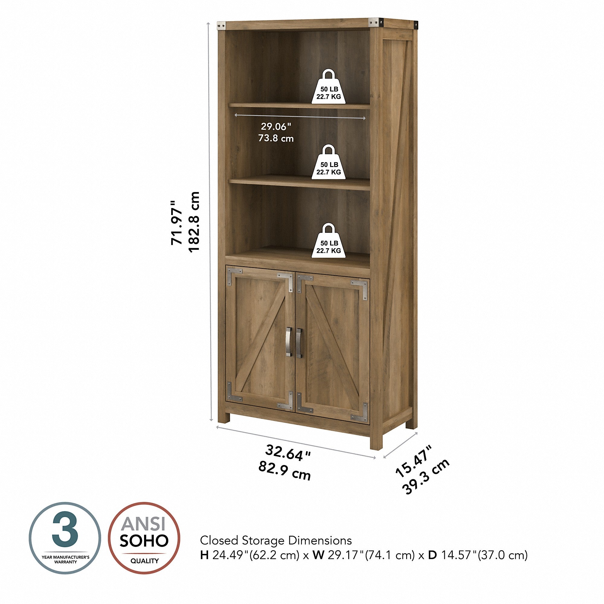 kathy ireland® Home by Bush Furniture Cottage Grove Tall 5 Shelf Bookcase with Doors