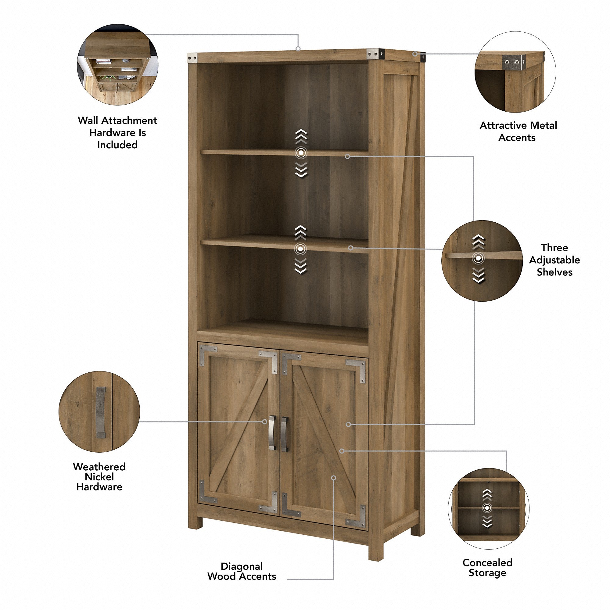 kathy ireland® Home by Bush Furniture Cottage Grove Tall 5 Shelf Bookcase with Doors