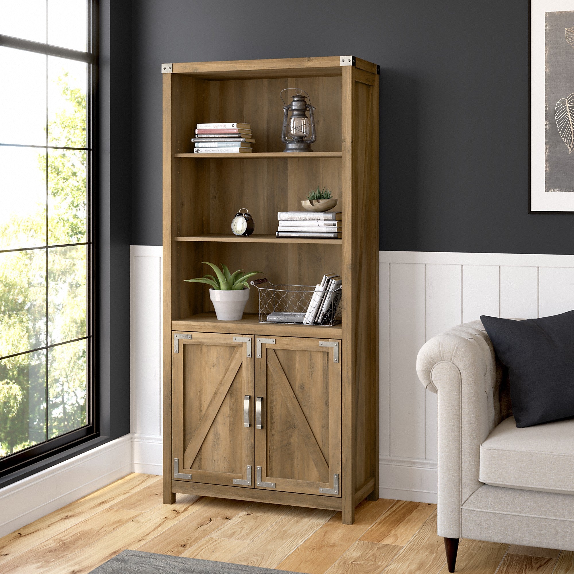 kathy ireland® Home by Bush Furniture Cottage Grove Tall 5 Shelf Bookcase with Doors