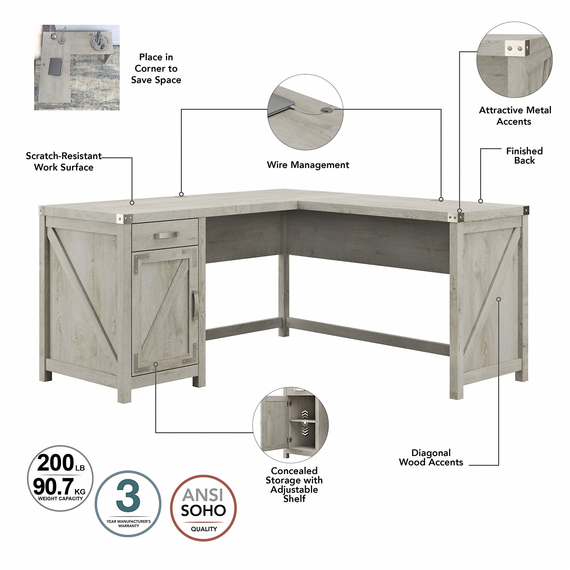 kathy ireland® Home by Bush Furniture Cottage Grove 60W L Shaped Desk with Drawer and Storage Cabinet