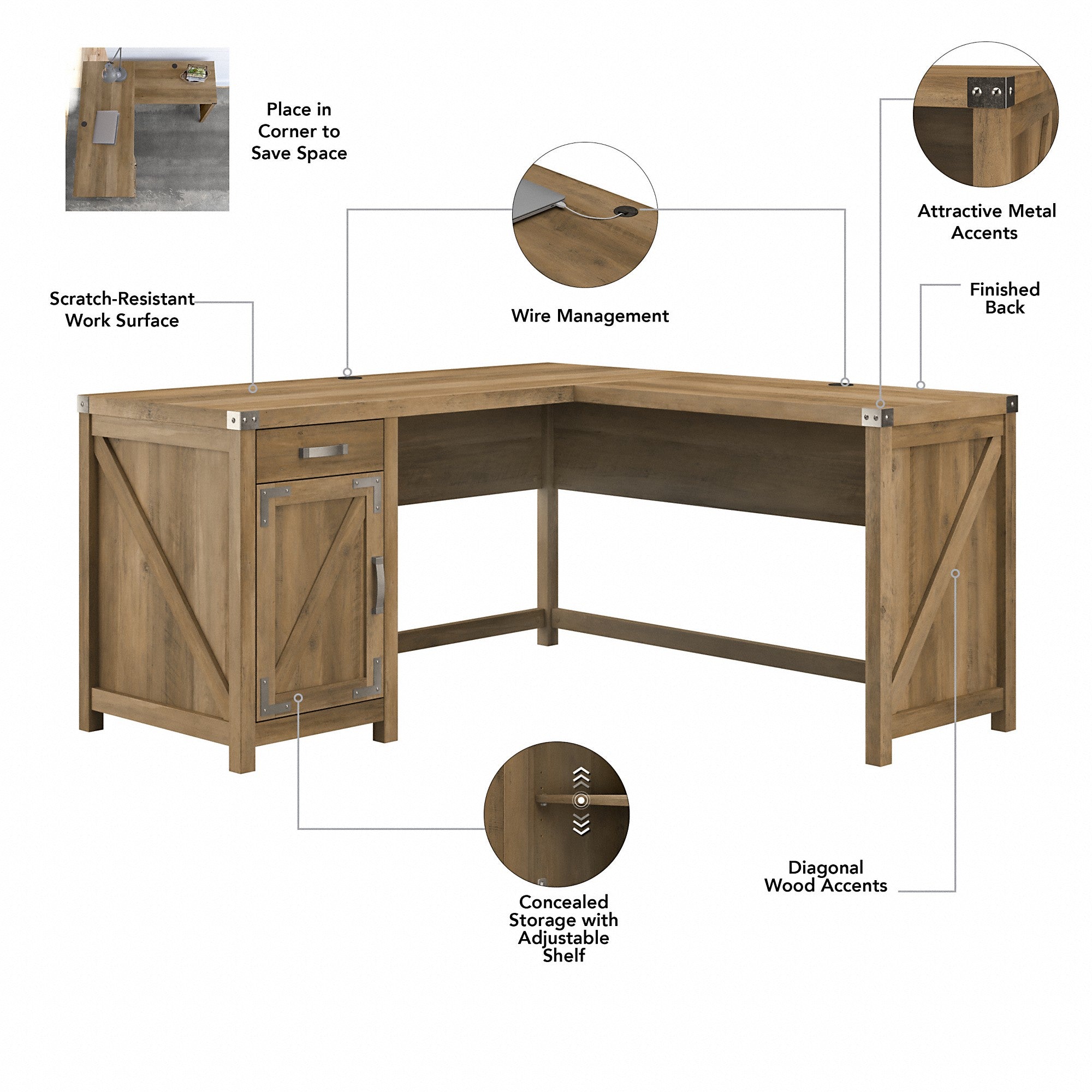 kathy ireland® Home by Bush Furniture Cottage Grove 60W L Shaped Desk with Drawer and Storage Cabinet