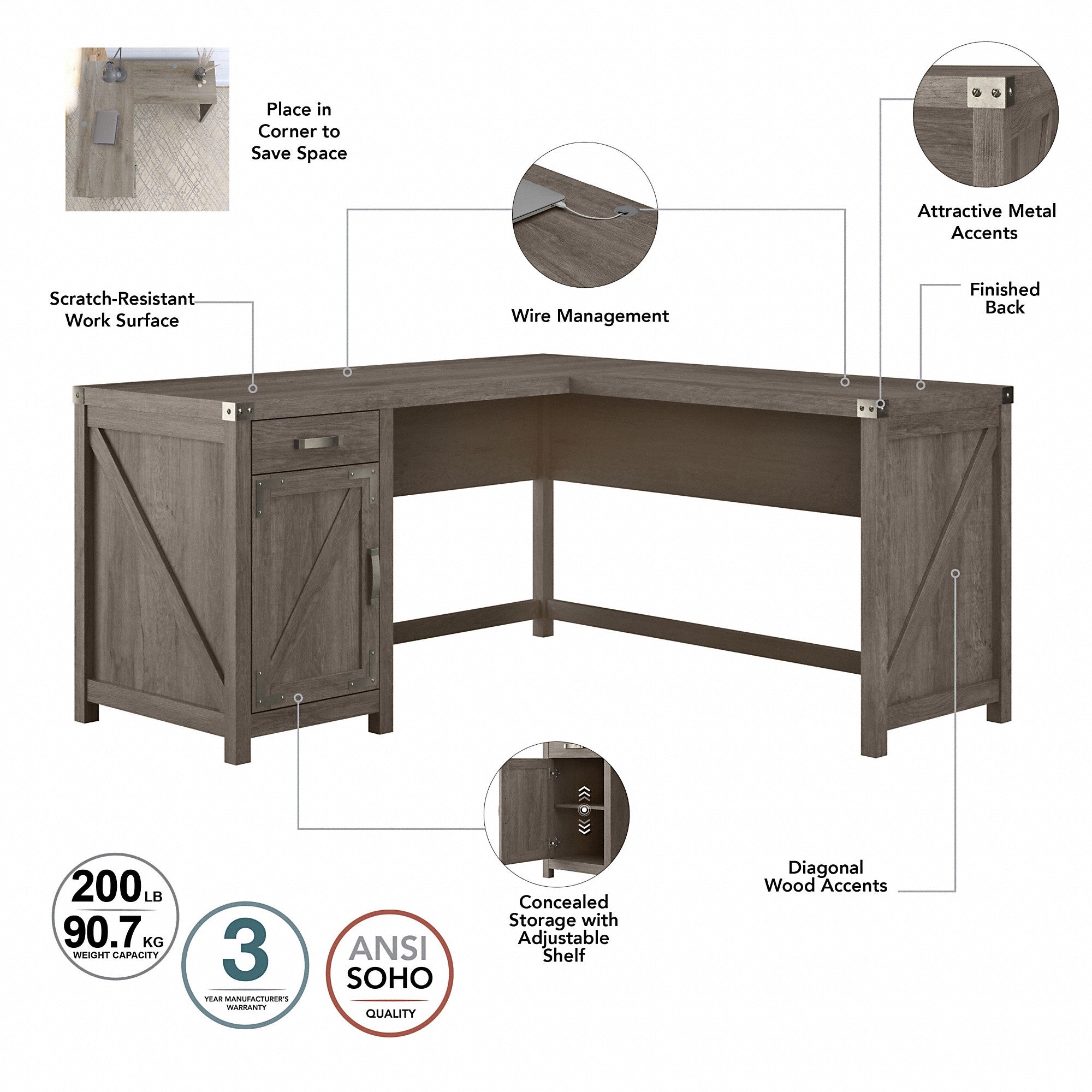 kathy ireland® Home by Bush Furniture Cottage Grove 60W L Shaped Desk with Drawer and Storage Cabinet