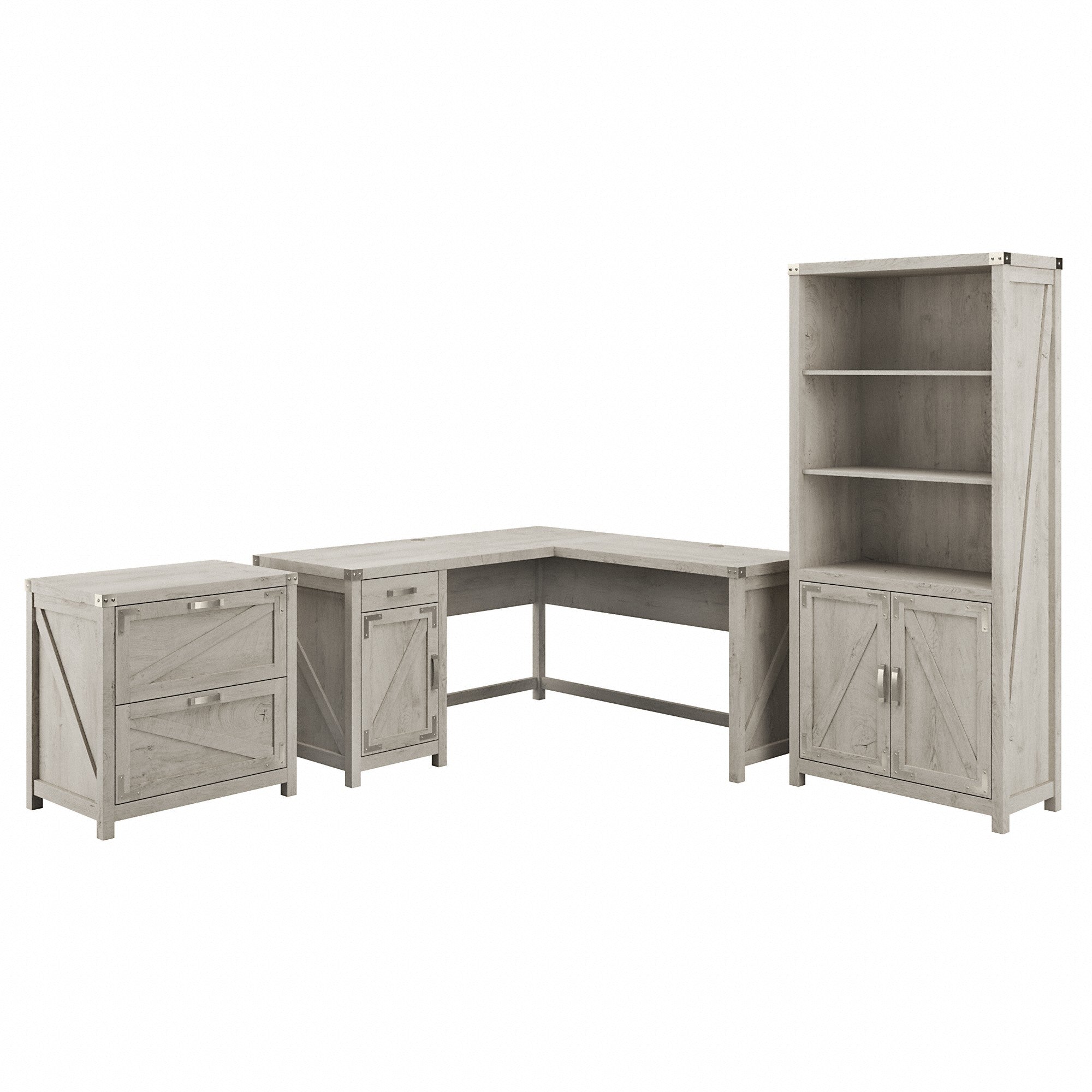 kathy ireland® Home by Bush Furniture Cottage Grove 60W L Shaped Desk with Lateral File Cabinet and 5 Shelf Bookcase