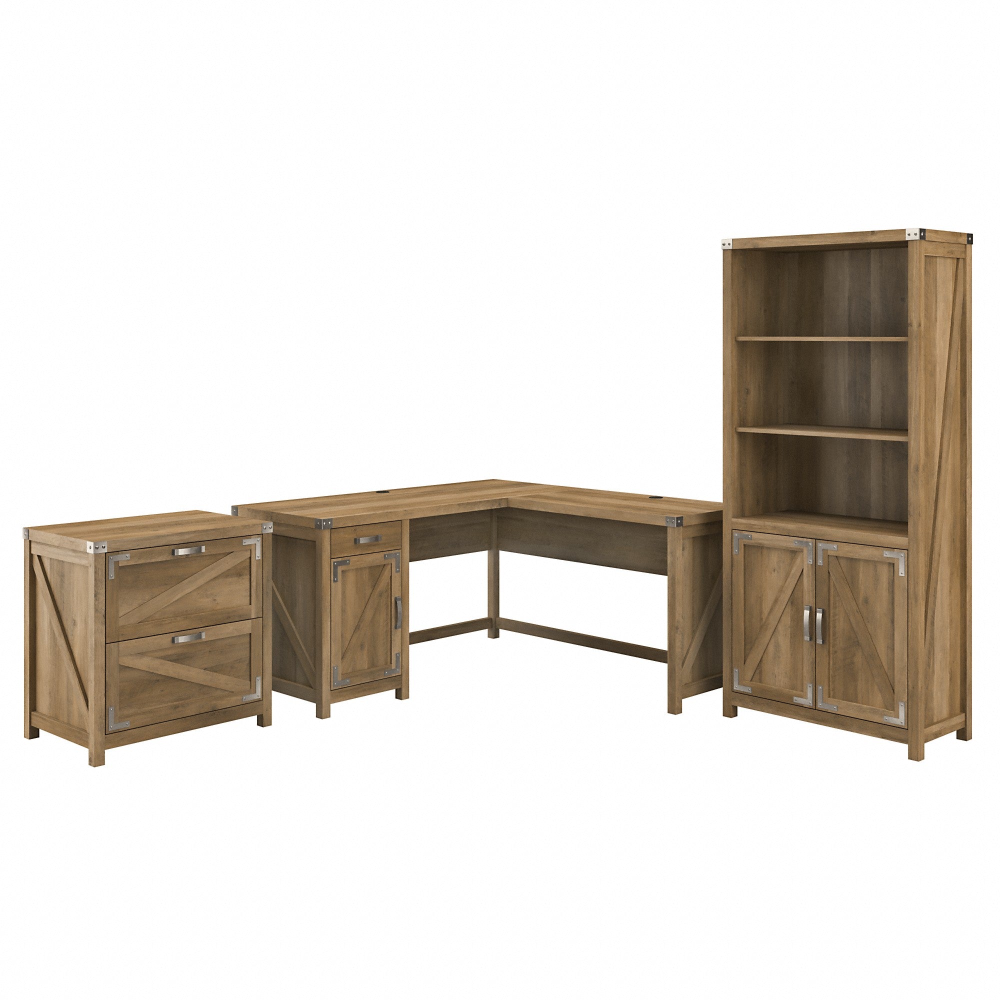 kathy ireland® Home by Bush Furniture Cottage Grove 60W L Shaped Desk with Lateral File Cabinet and 5 Shelf Bookcase