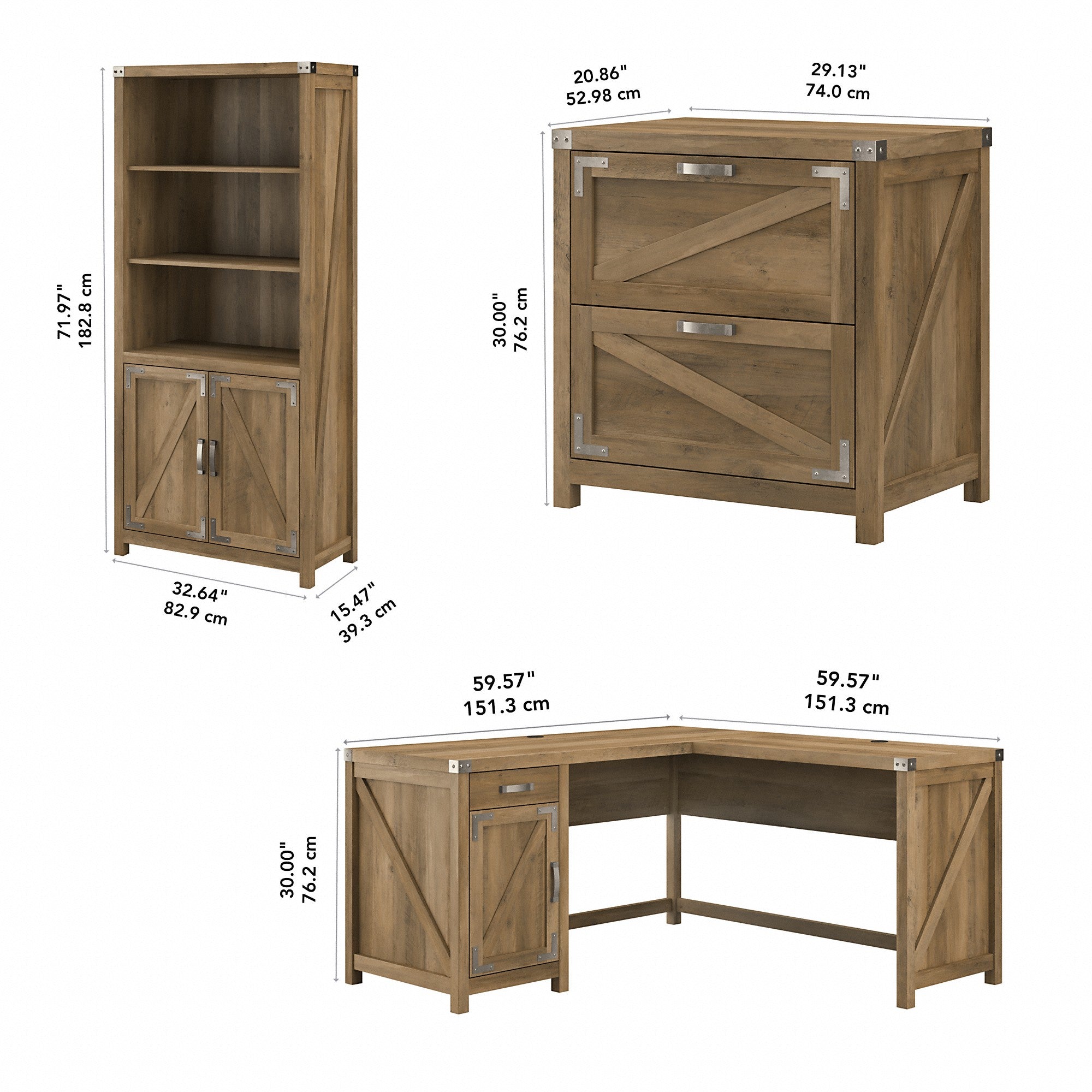 kathy ireland® Home by Bush Furniture Cottage Grove 60W L Shaped Desk with Lateral File Cabinet and 5 Shelf Bookcase