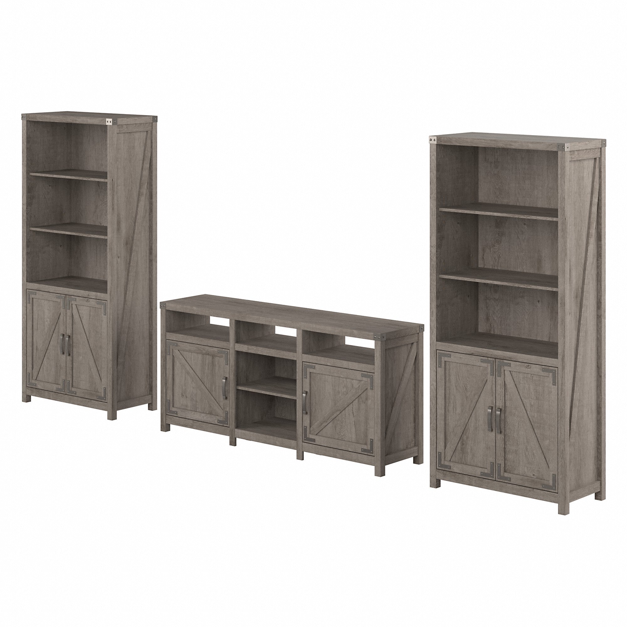 kathy ireland® Home by Bush Furniture Cottage Grove Farmhouse TV Stand for 70 Inch TV with 5 Shelf Bookcases with Doors