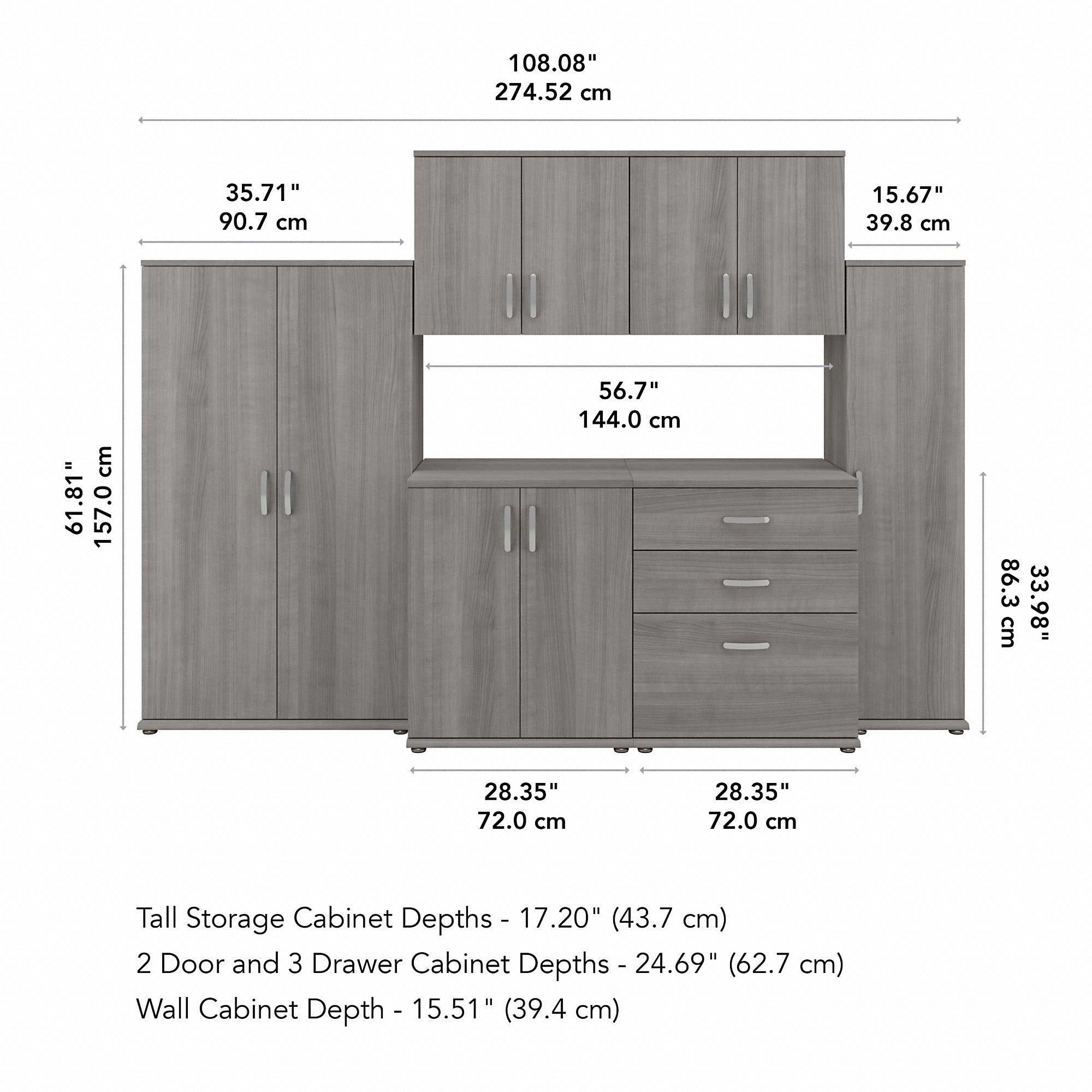 Bush Business Furniture Universal 6 Piece Modular Closet Storage Set with Floor and Wall Cabinets