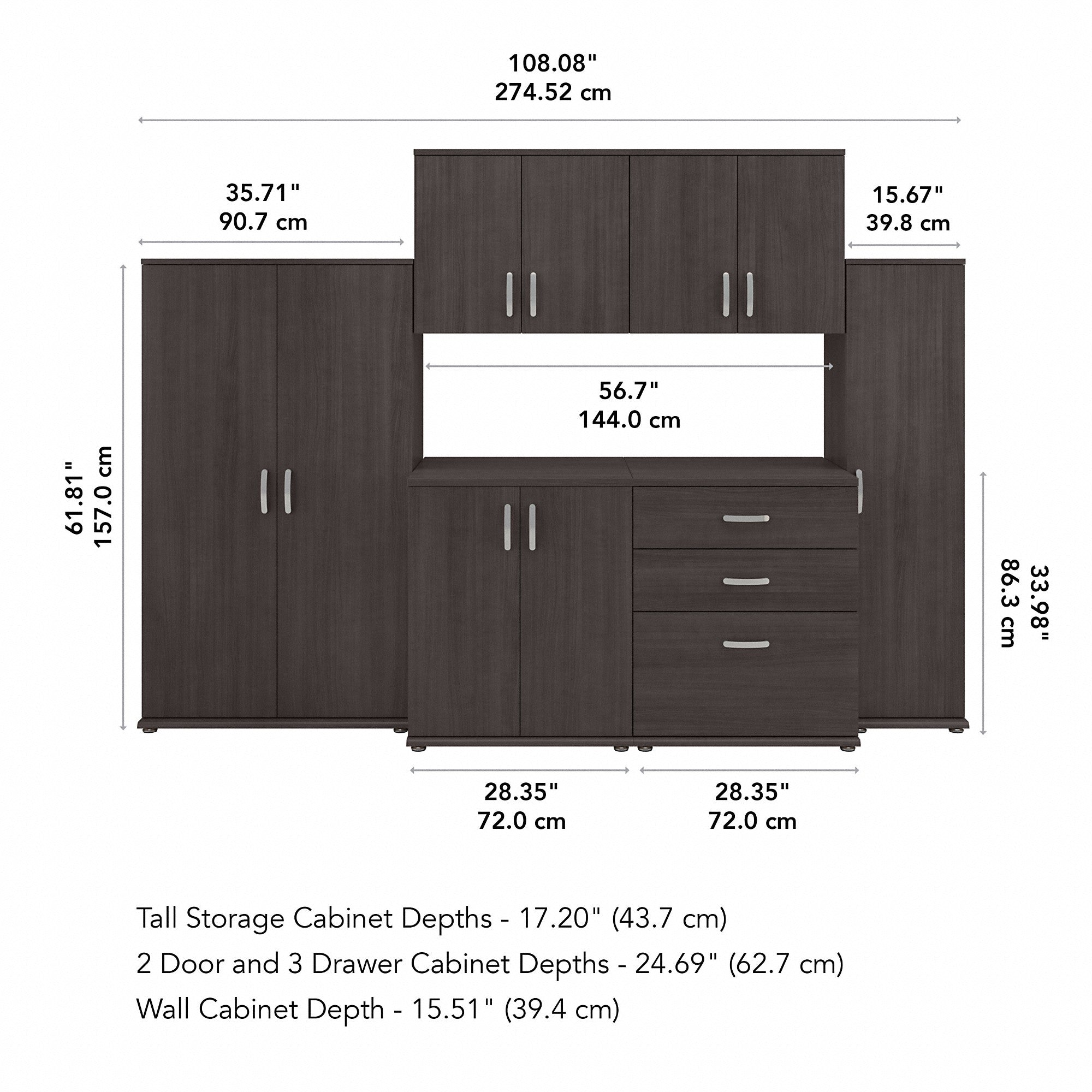 Bush Business Furniture Universal 6 Piece Modular Closet Storage Set with Floor and Wall Cabinets